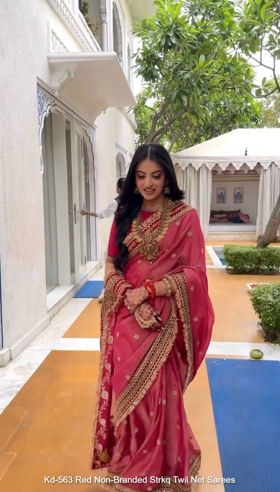 Kd-563 Red Non-Branded Strkq Twil Net Sarees