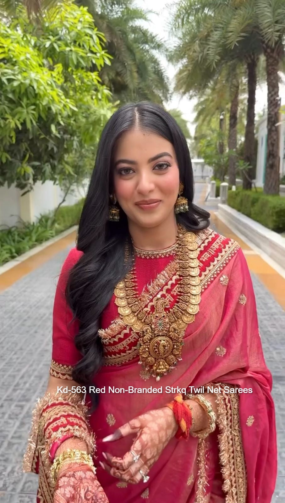 Kd-563 Red Non-Branded Strkq Twil Net Sarees