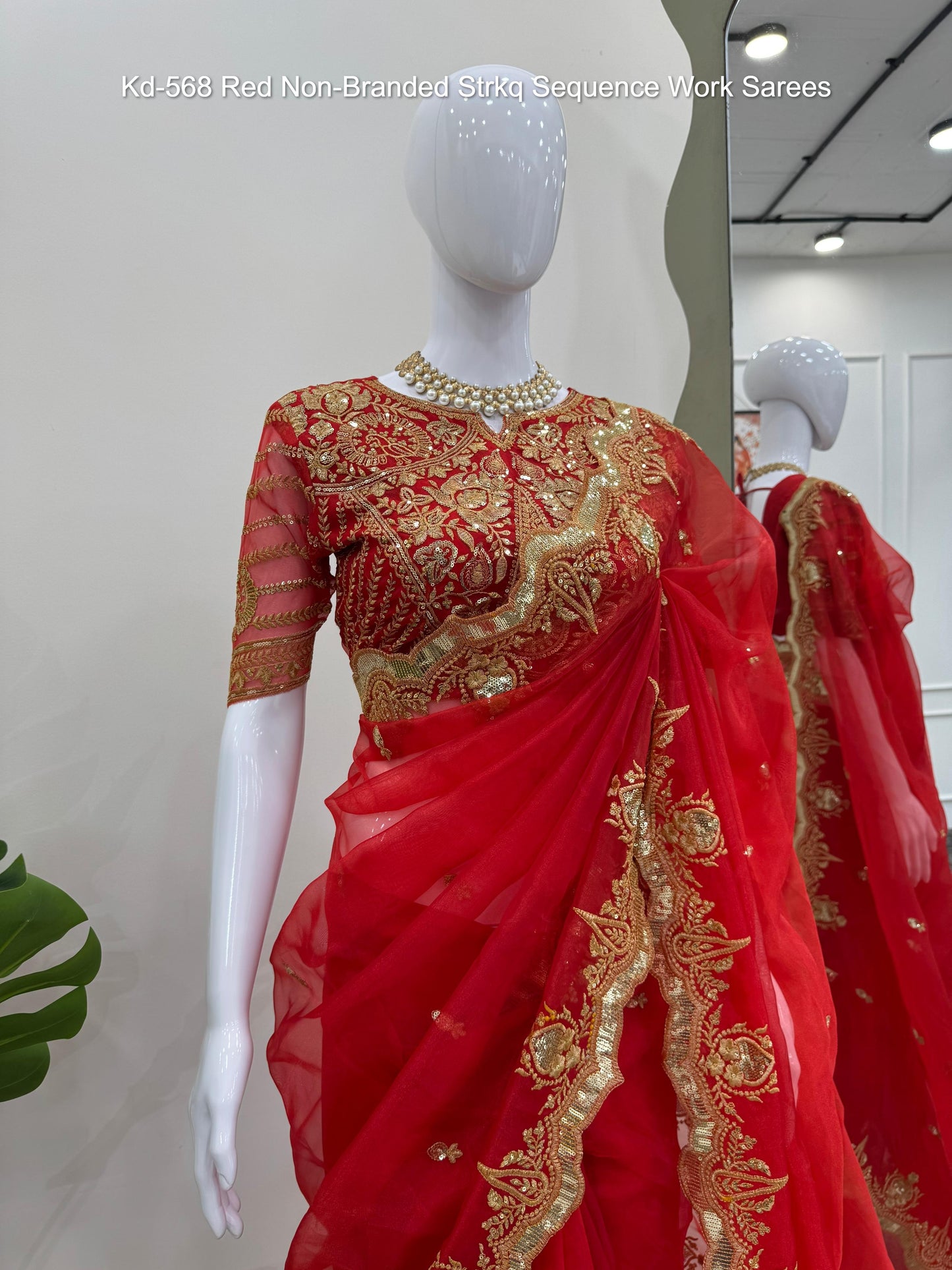 Kd-568 Red Non-Branded Strkq Sequence Work Sarees