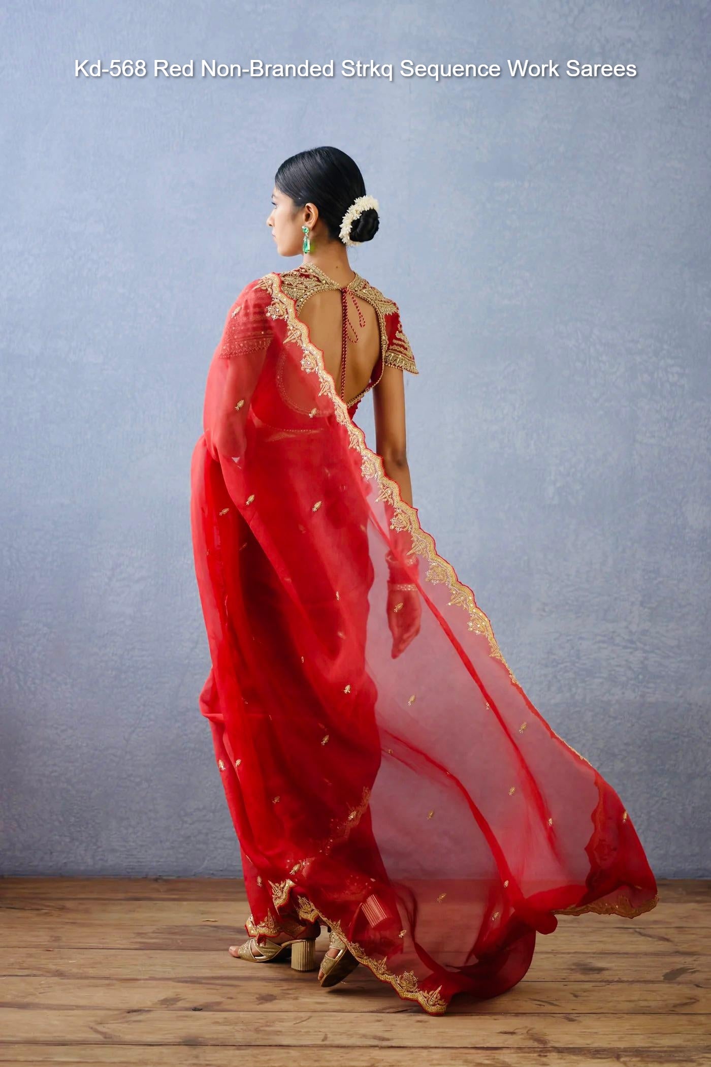 Kd-568 Red Non-Branded Strkq Sequence Work Sarees