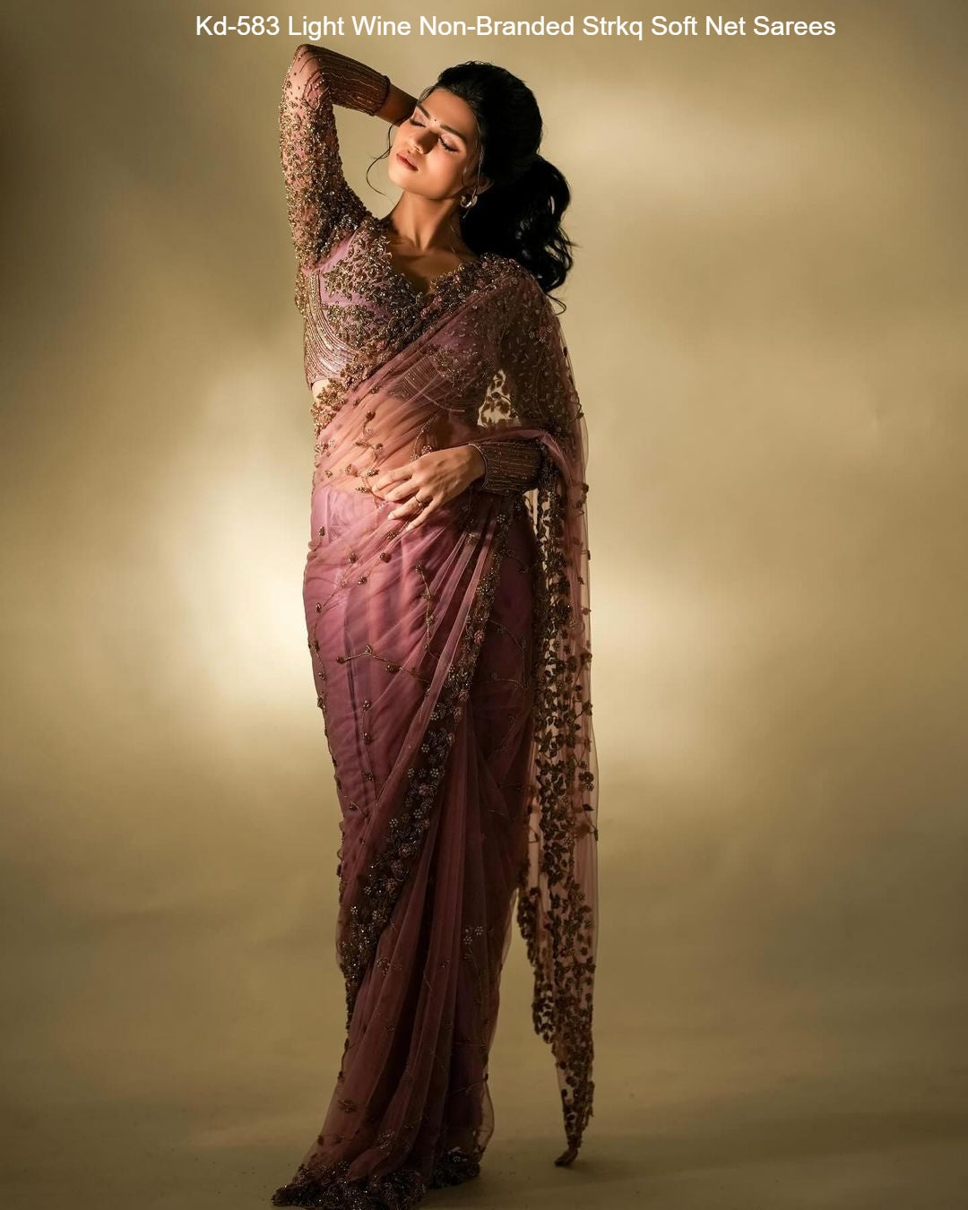 Kd-583 Light Wine Non-Branded Strkq Soft Net Sarees