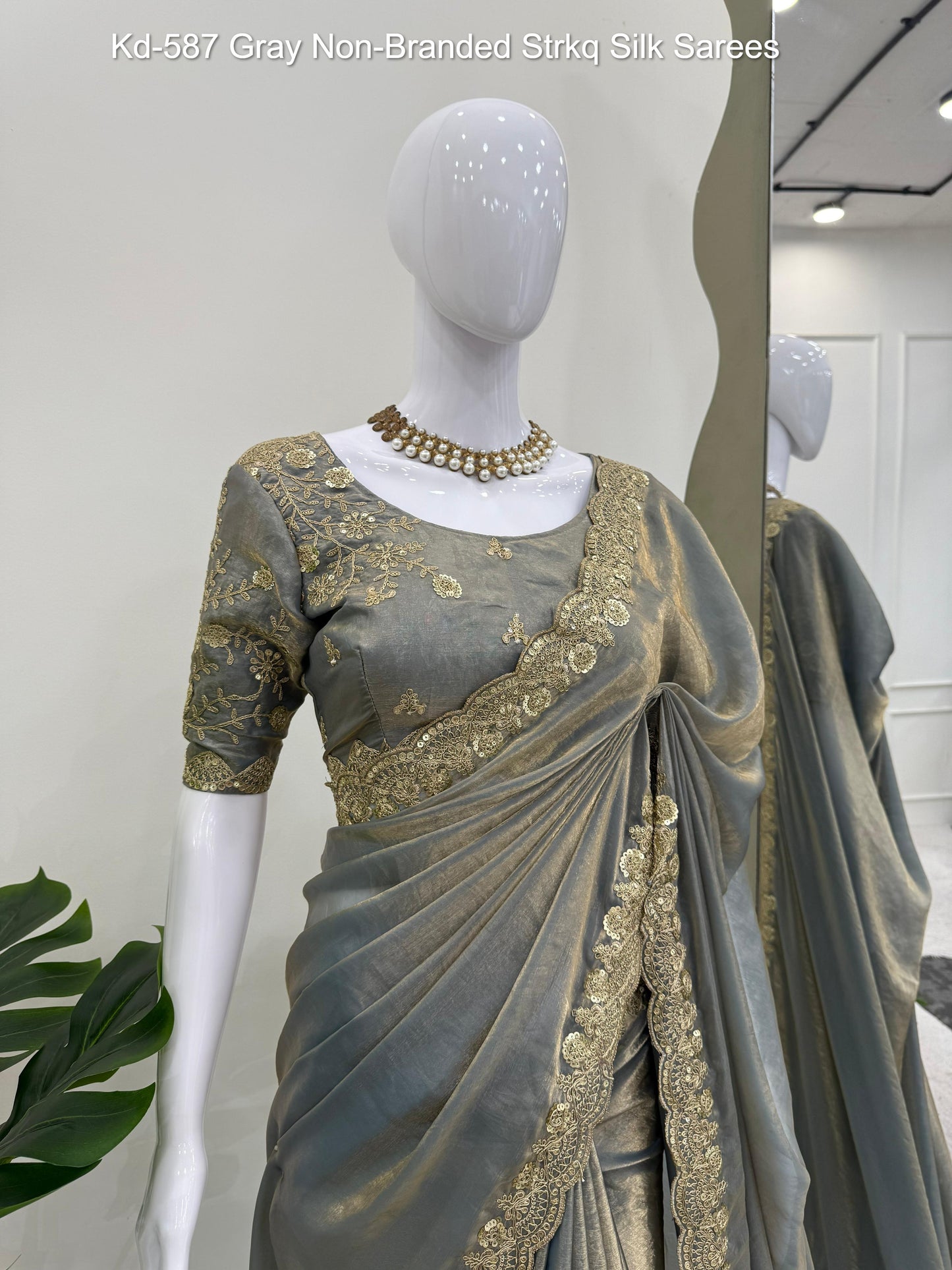 Kd-587 Gray Non-Branded Strkq Silk Sarees