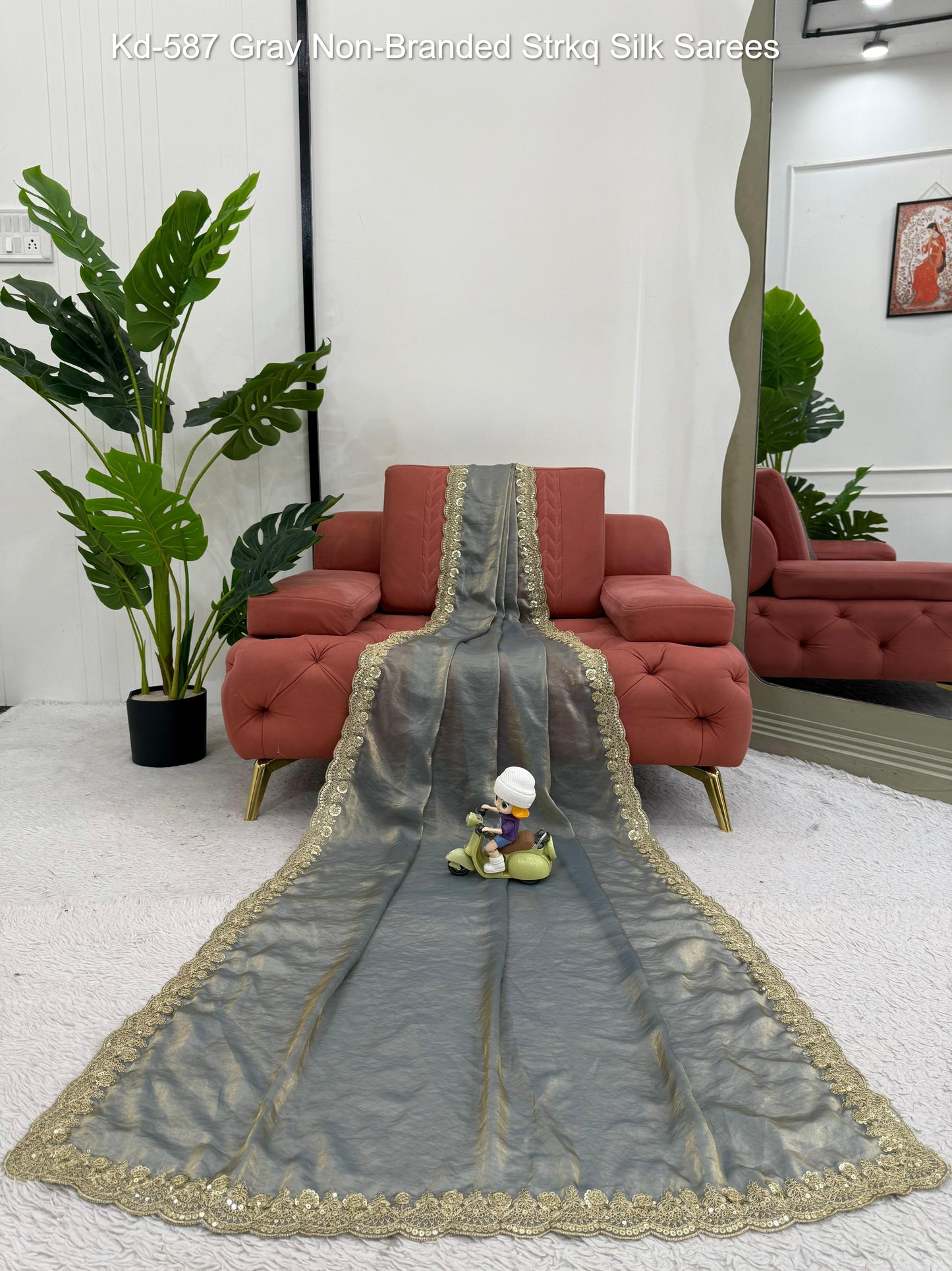 Kd-587 Gray Non-Branded Strkq Silk Sarees