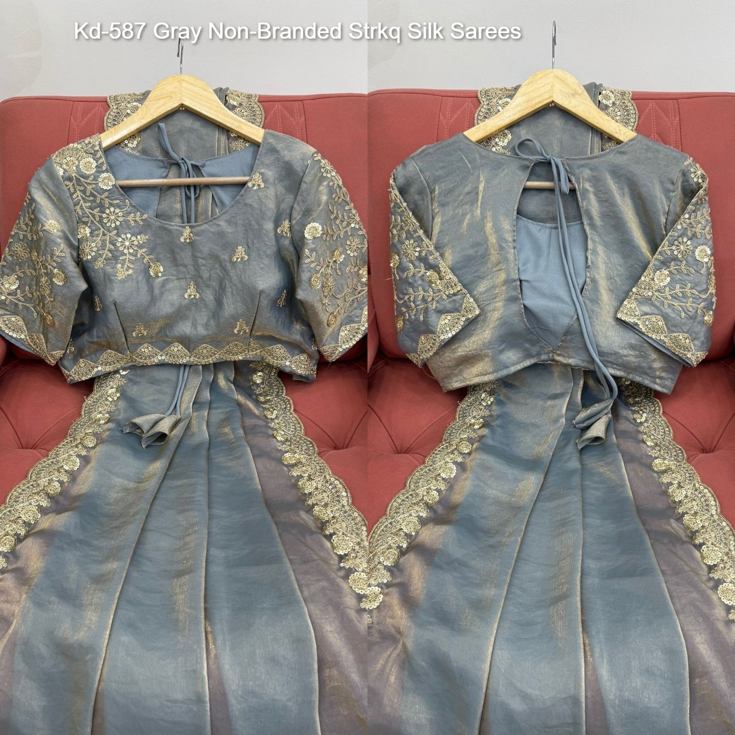 Kd-587 Gray Non-Branded Strkq Silk Sarees