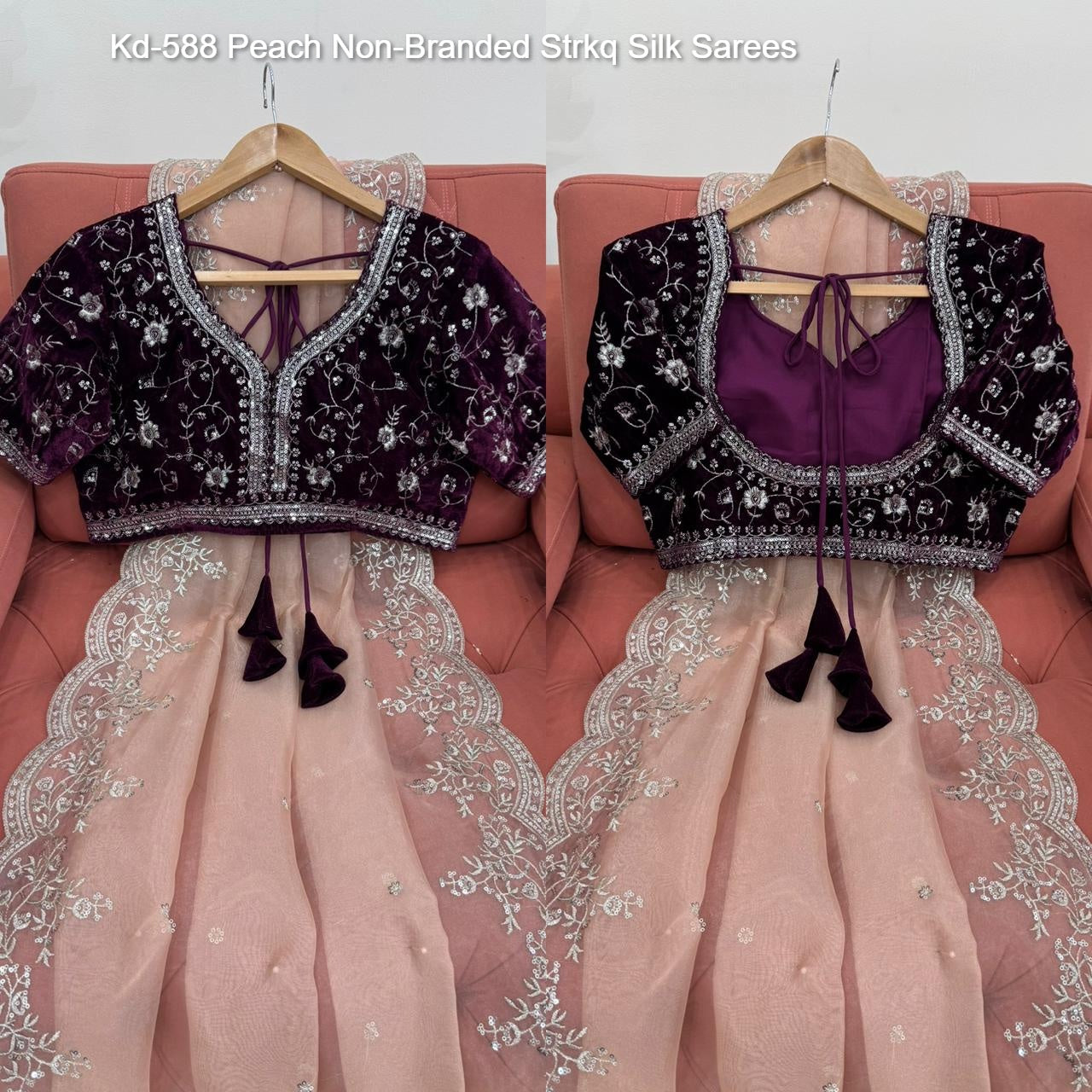 Kd-588 Peach Non-Branded Strkq Silk Sarees