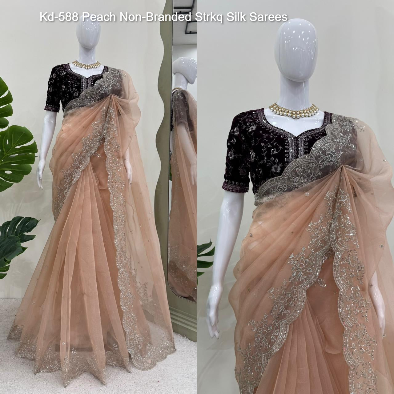 Kd-588 Peach Non-Branded Strkq Silk Sarees