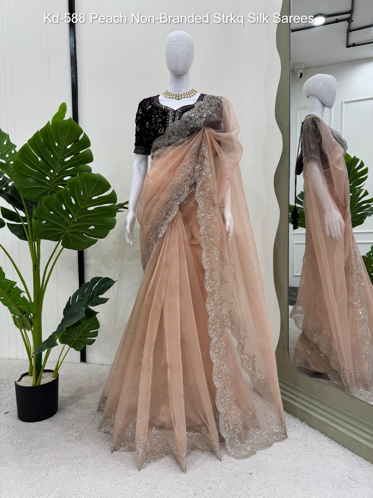 Kd-588 Peach Non-Branded Strkq Silk Sarees