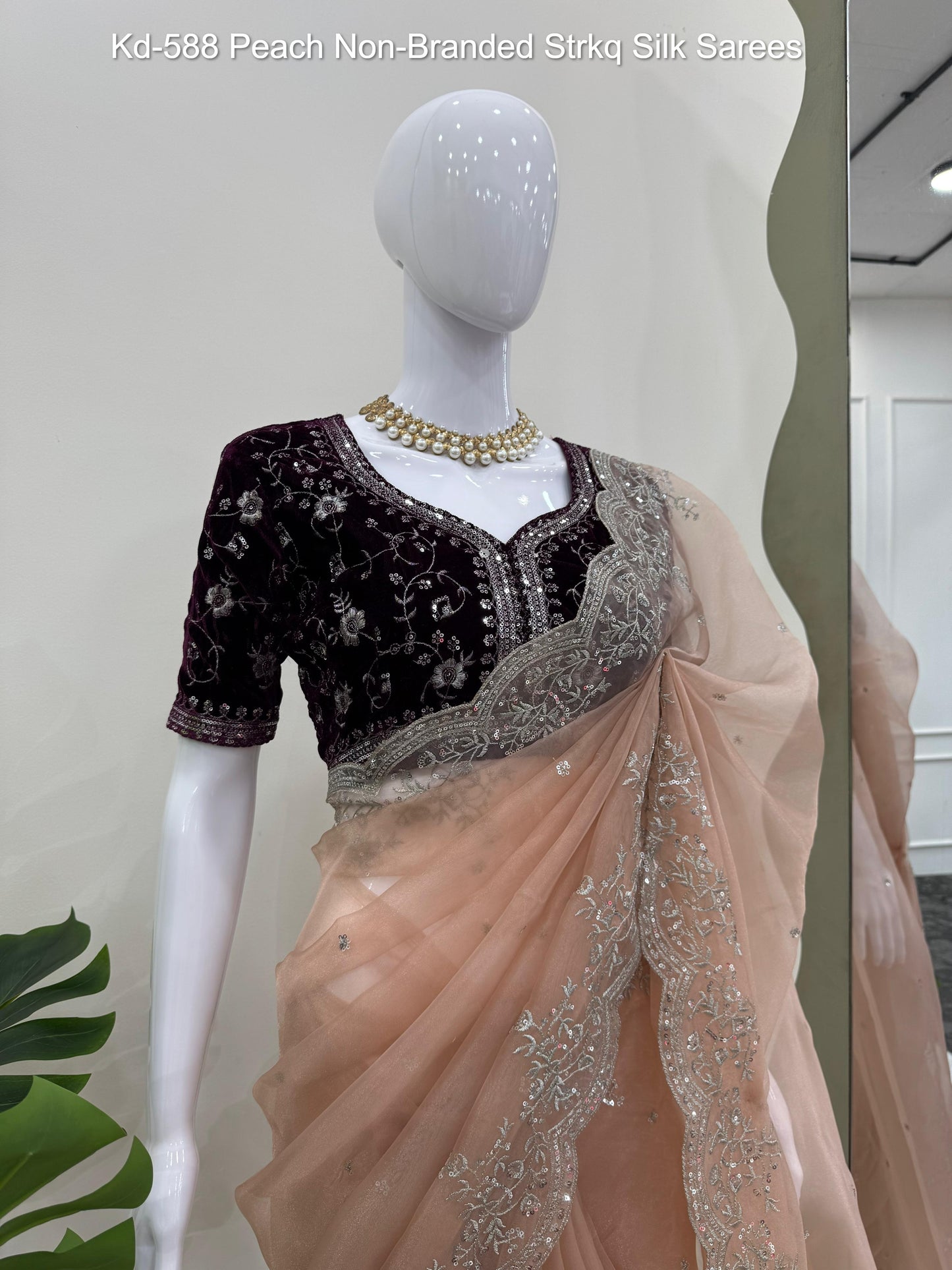 Kd-588 Peach Non-Branded Strkq Silk Sarees