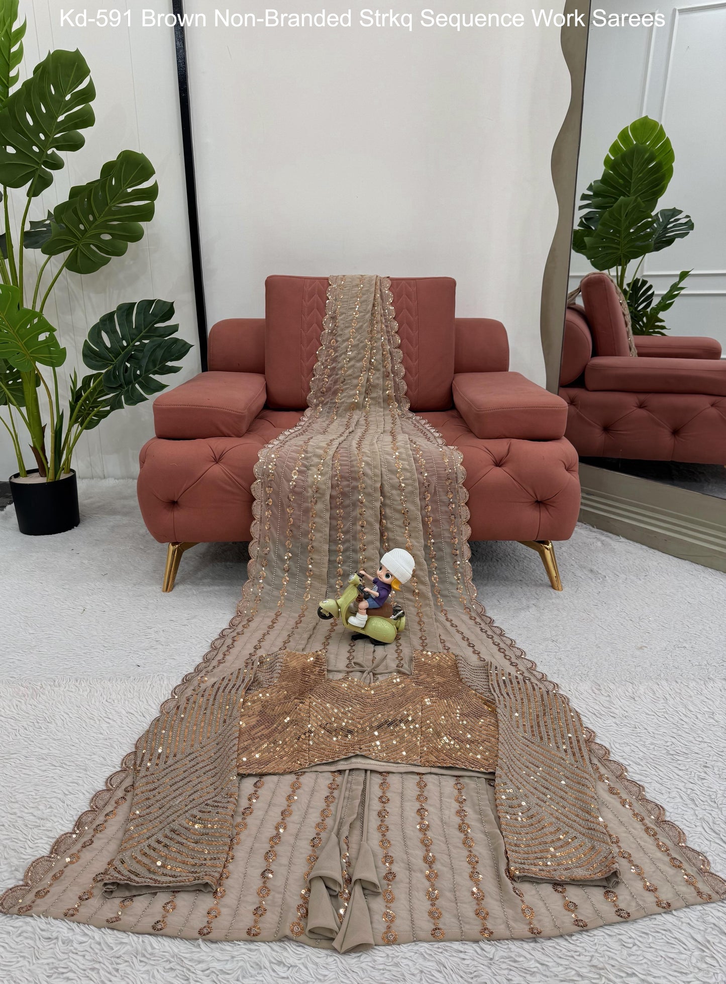 Kd-591 Brown Non-Branded Strkq Sequence Work Sarees