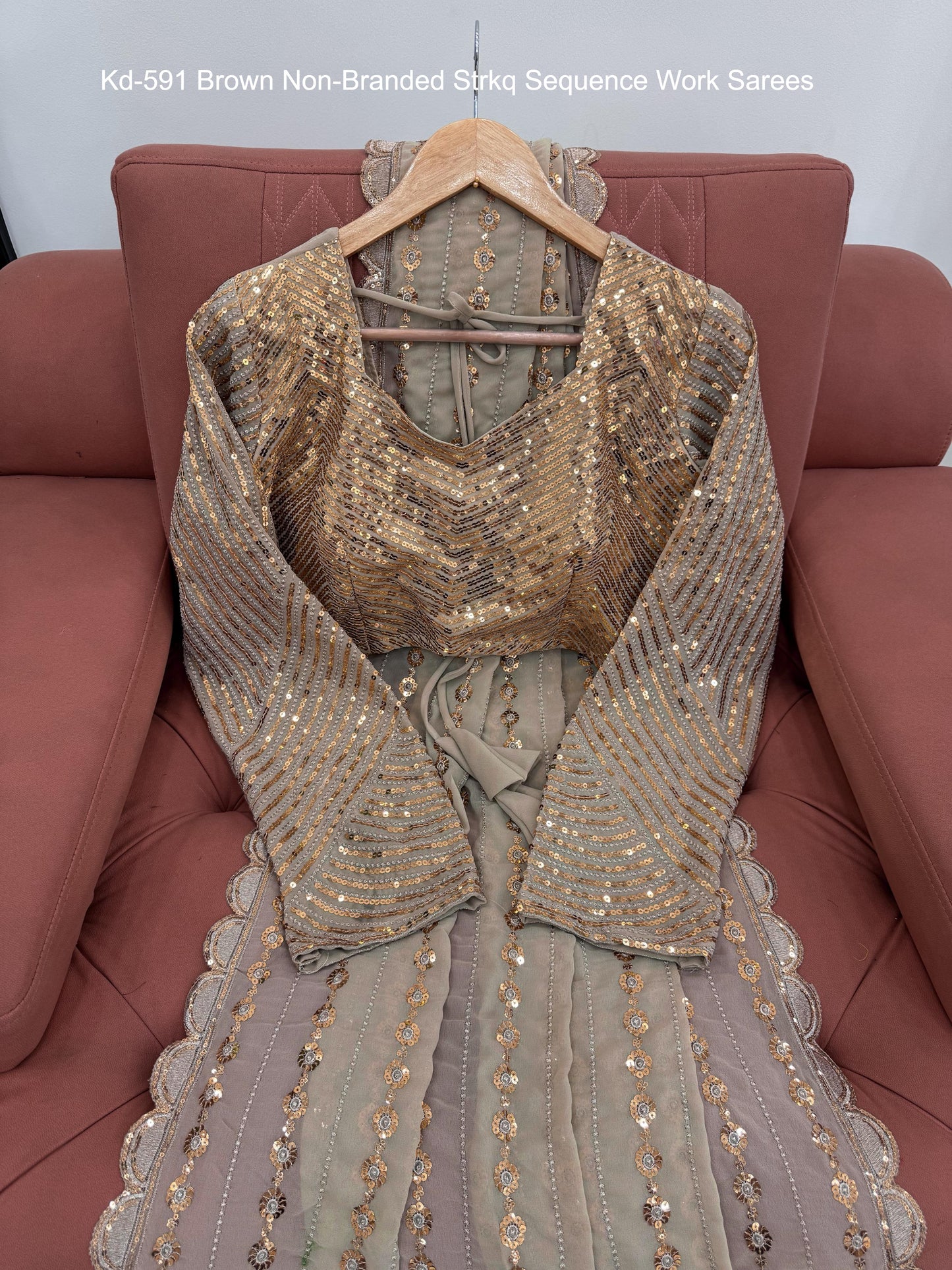 Kd-591 Brown Non-Branded Strkq Sequence Work Sarees
