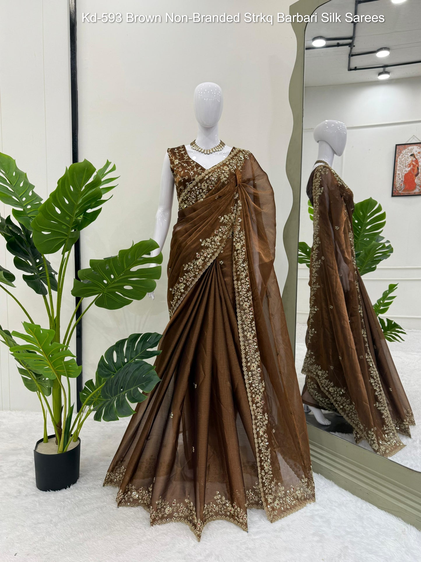 Kd-593 Brown Non-Branded Strkq Barbari Silk Sarees