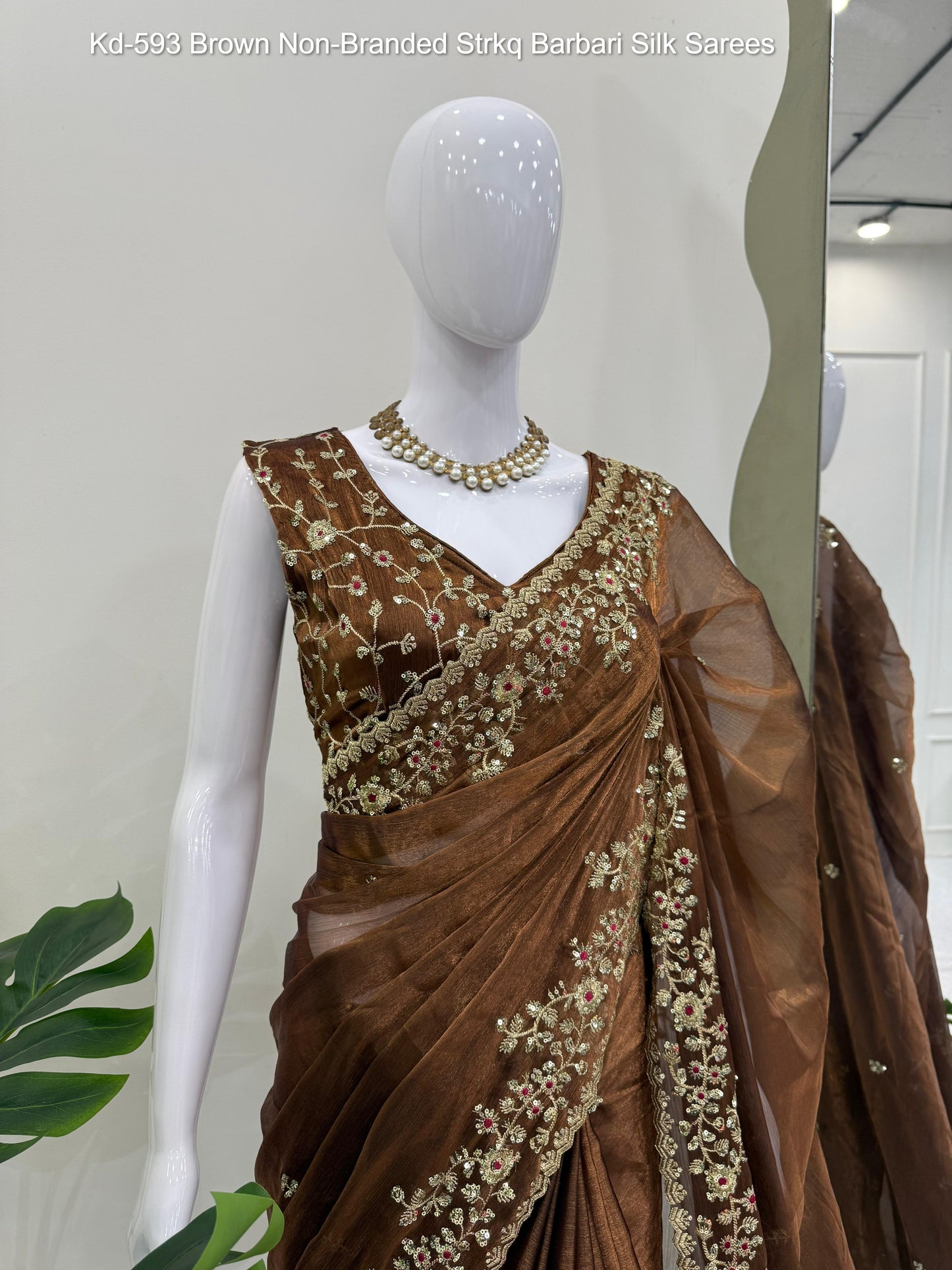 Kd-593 Brown Non-Branded Strkq Barbari Silk Sarees