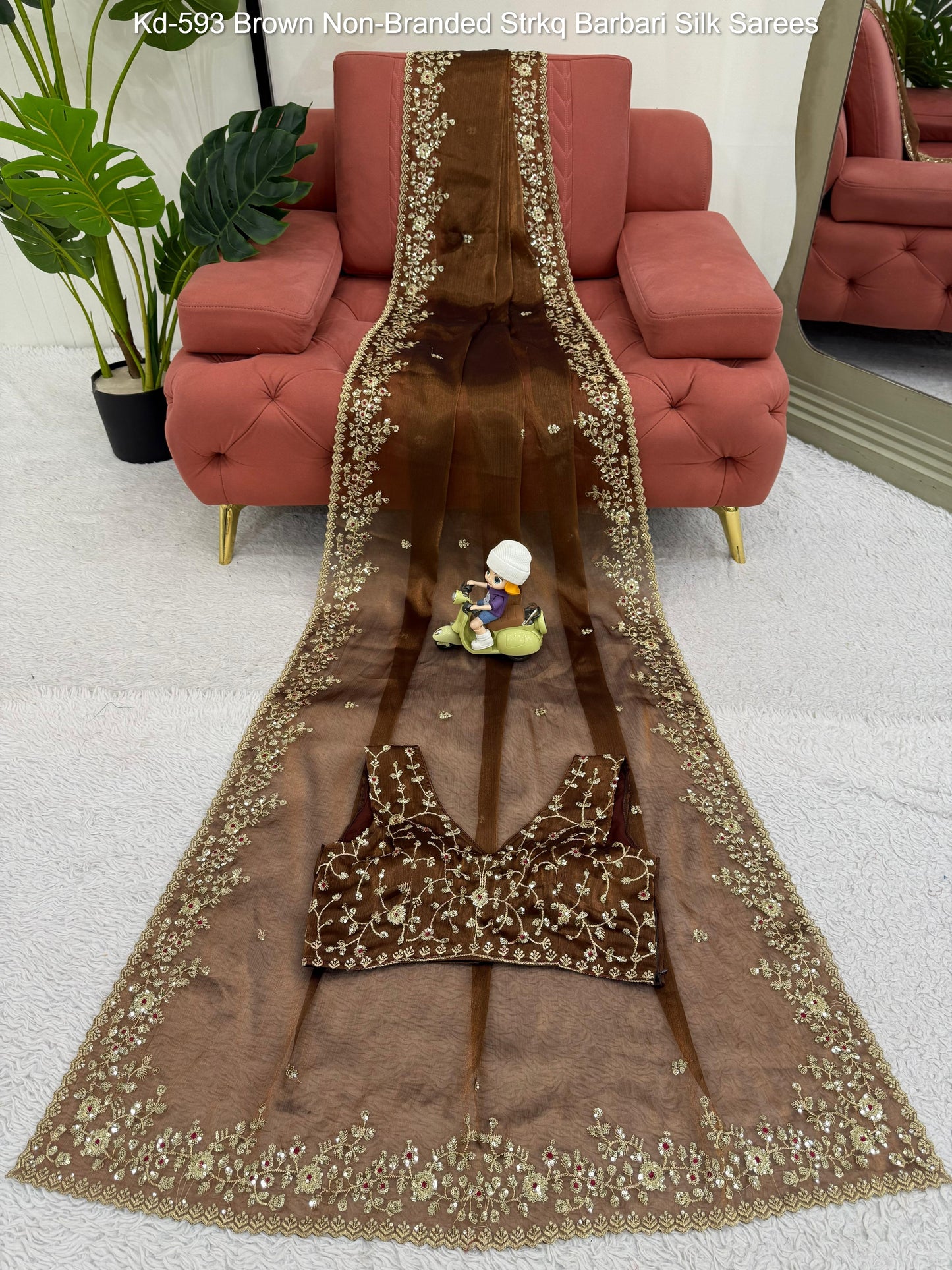 Kd-593 Brown Non-Branded Strkq Barbari Silk Sarees