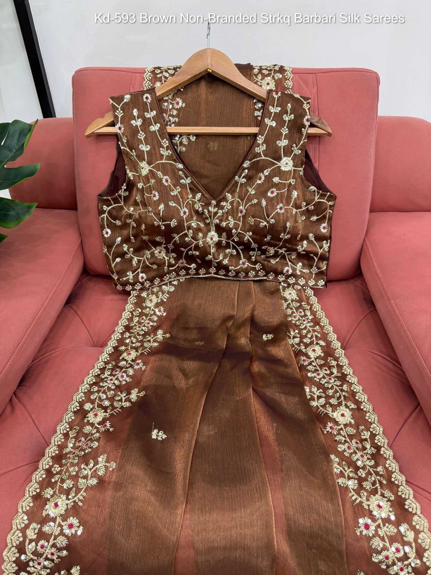 Kd-593 Brown Non-Branded Strkq Barbari Silk Sarees
