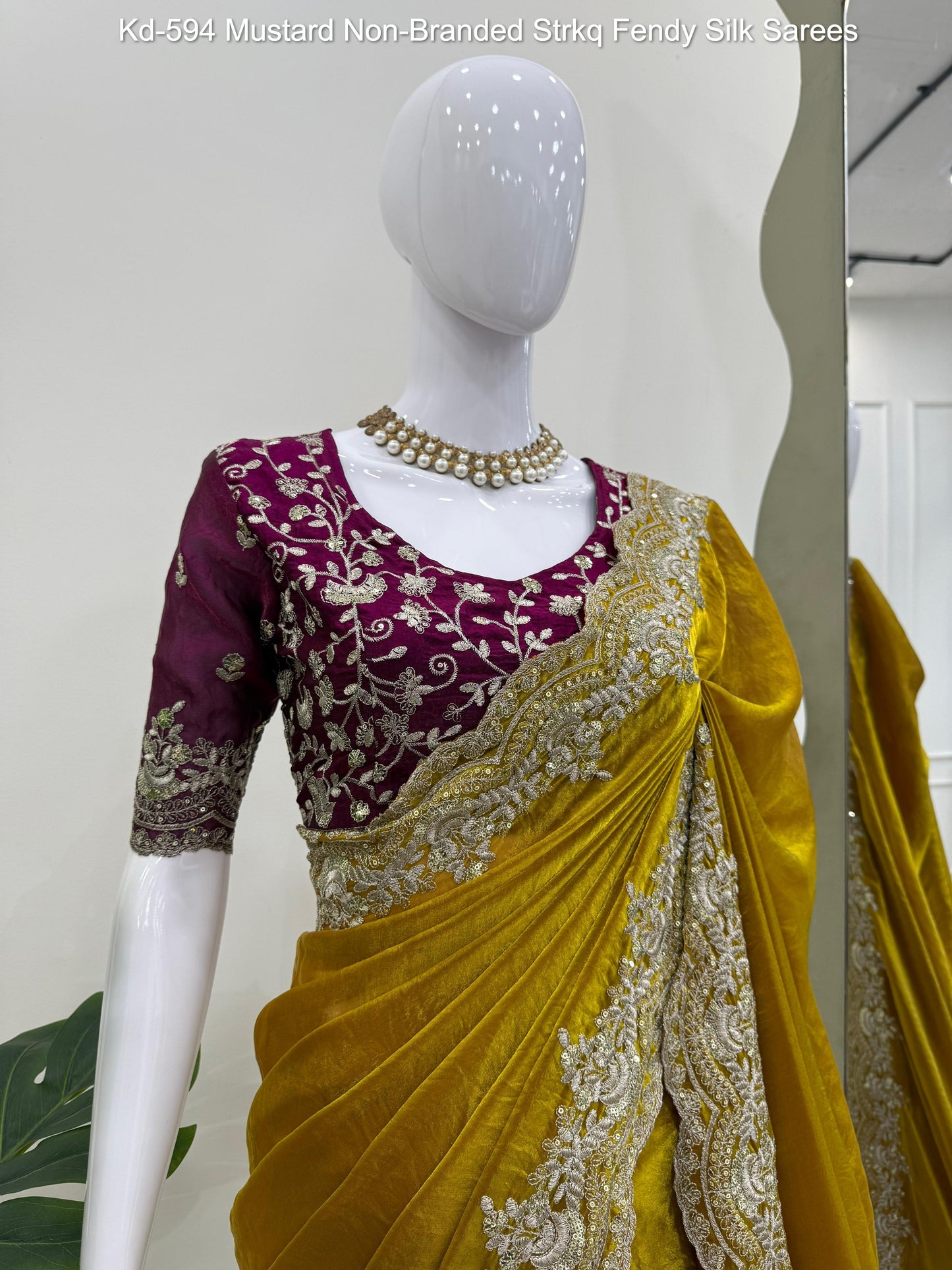 Kd-594 Mustard Non-Branded Strkq Fendy Silk Sarees