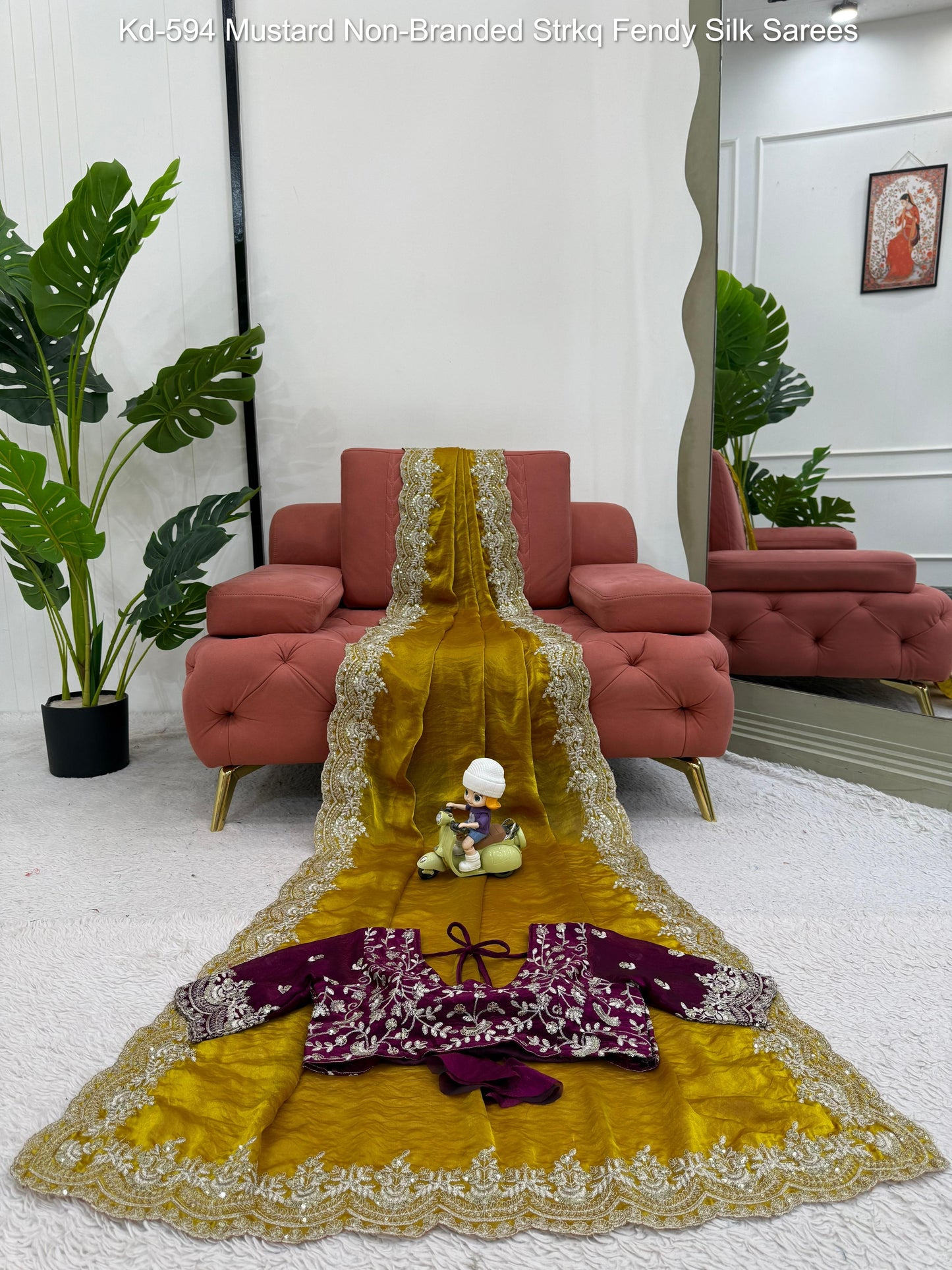 Kd-594 Mustard Non-Branded Strkq Fendy Silk Sarees