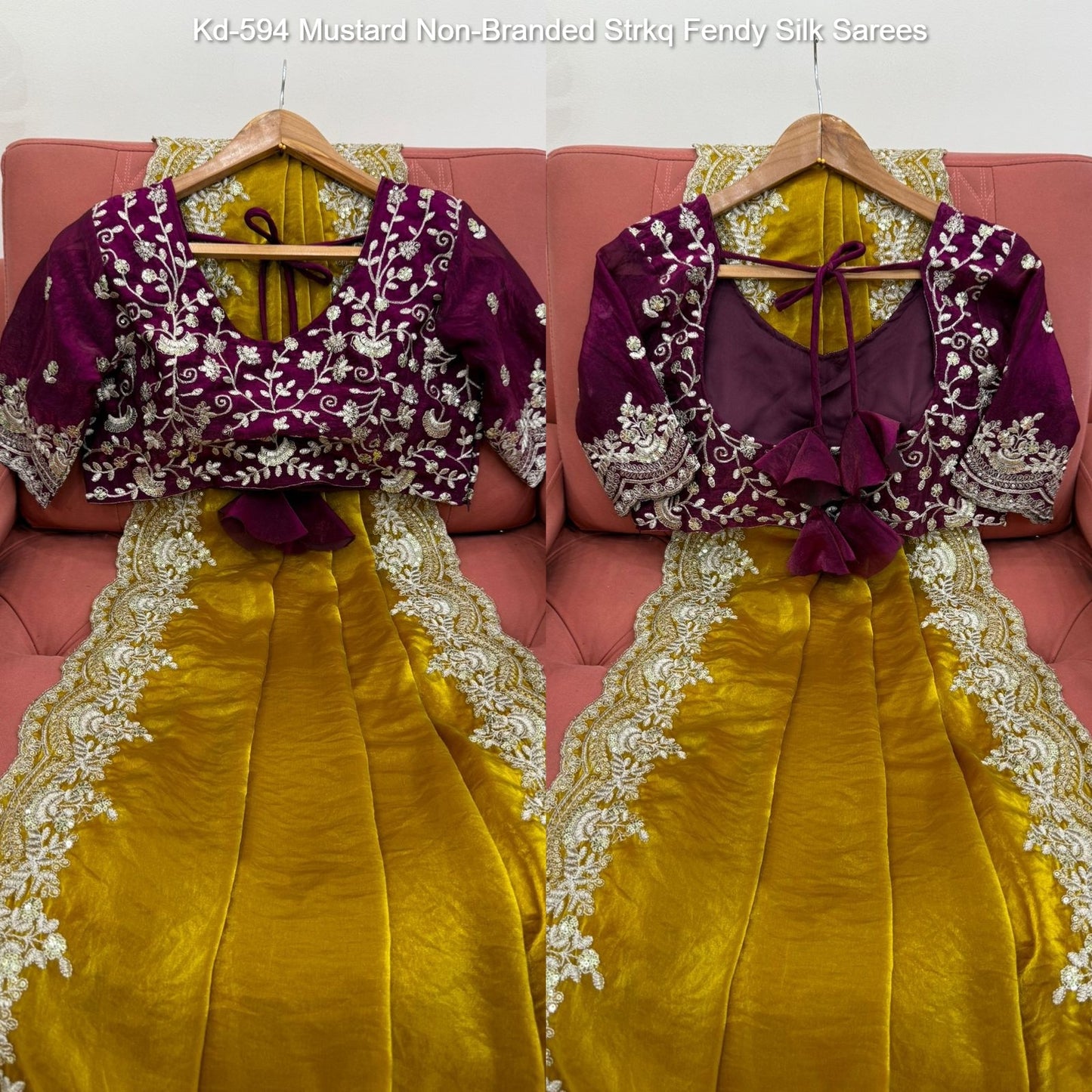 Kd-594 Mustard Non-Branded Strkq Fendy Silk Sarees
