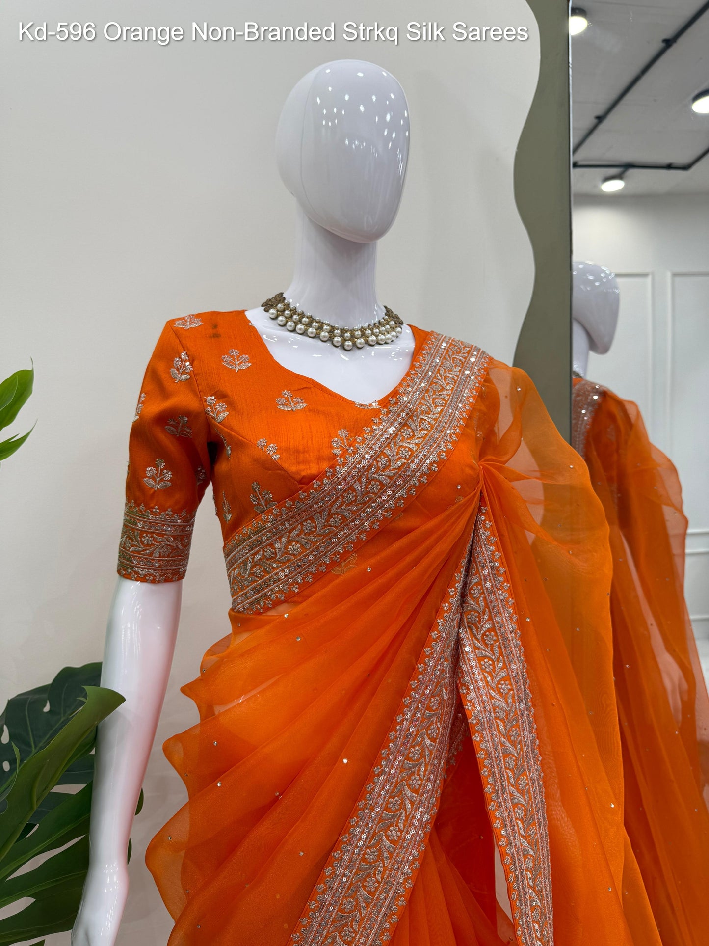 Kd-596 Orange Non-Branded Strkq Silk Sarees