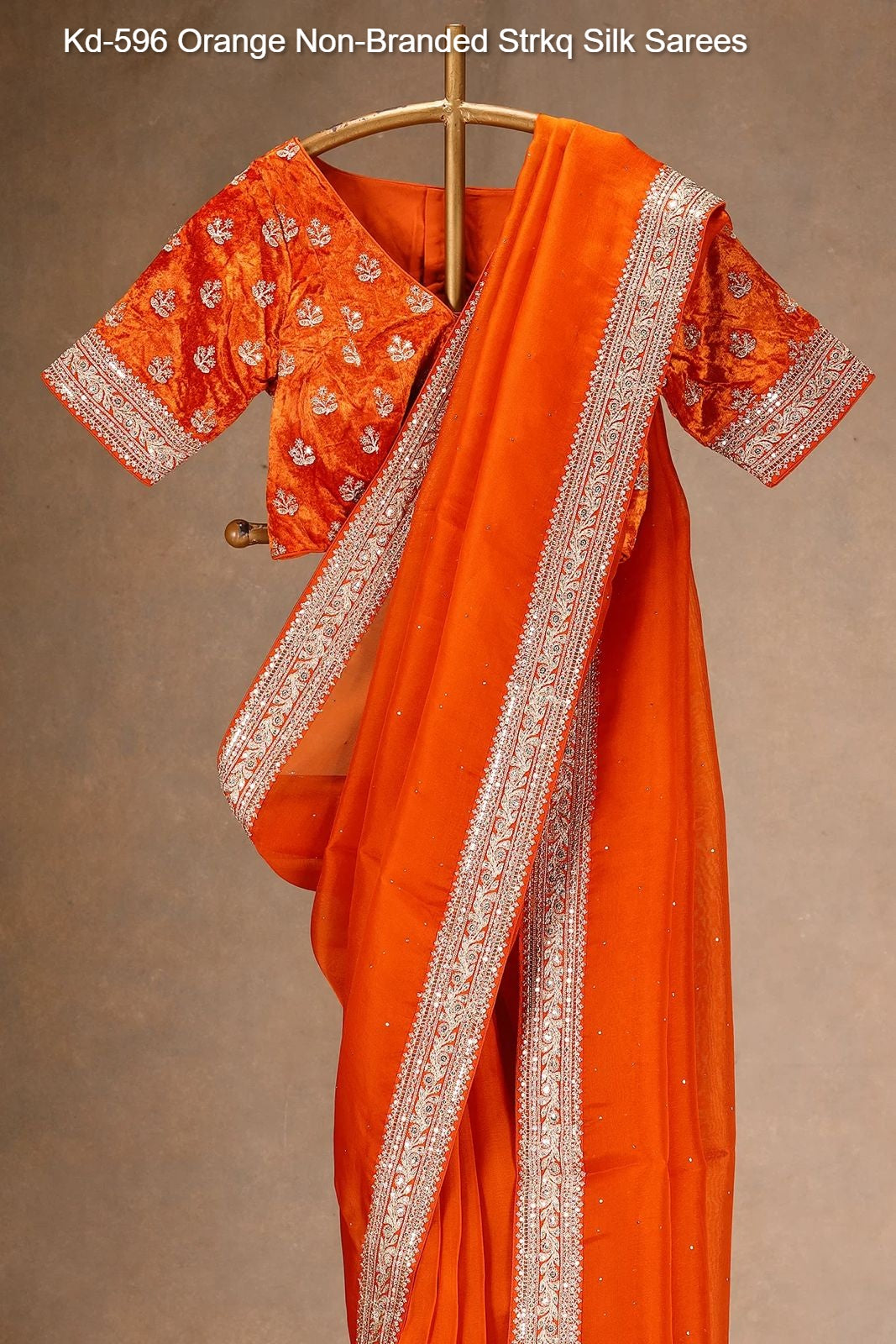 Kd-596 Orange Non-Branded Strkq Silk Sarees