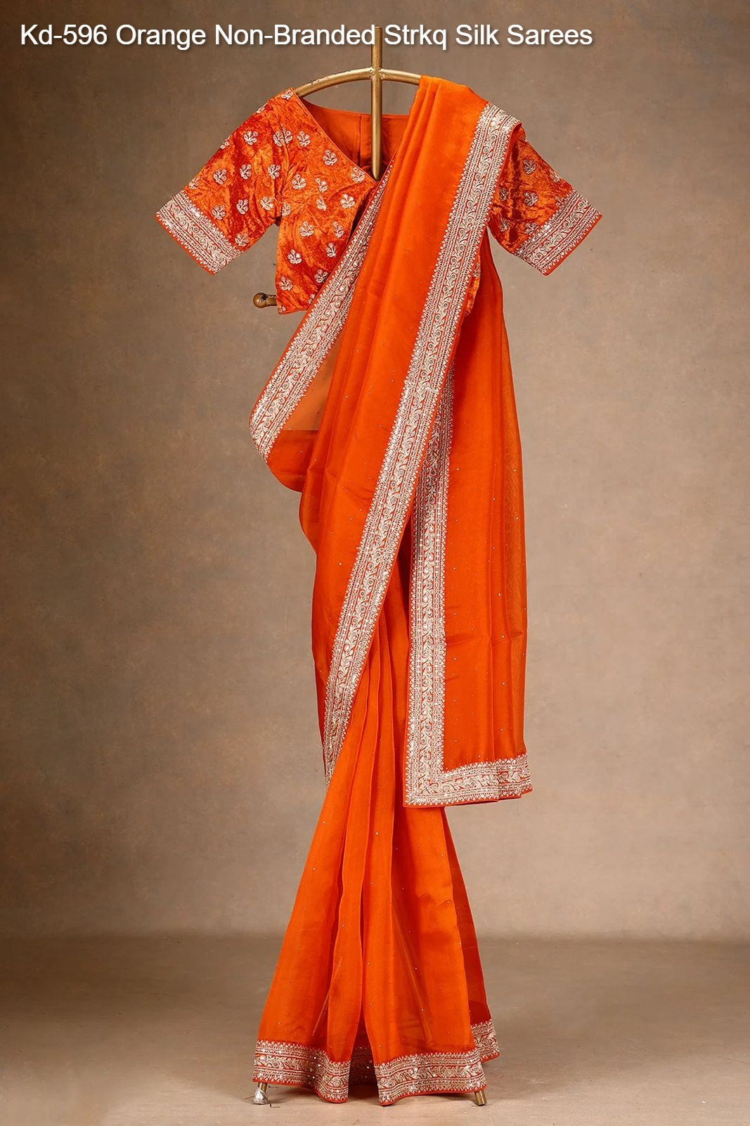 Kd-596 Orange Non-Branded Strkq Silk Sarees