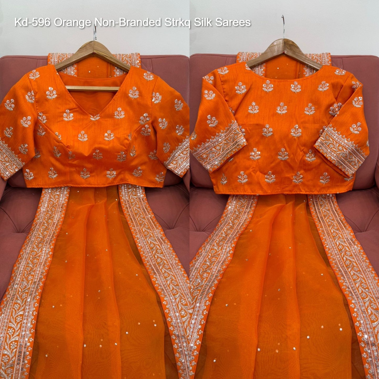 Kd-596 Orange Non-Branded Strkq Silk Sarees