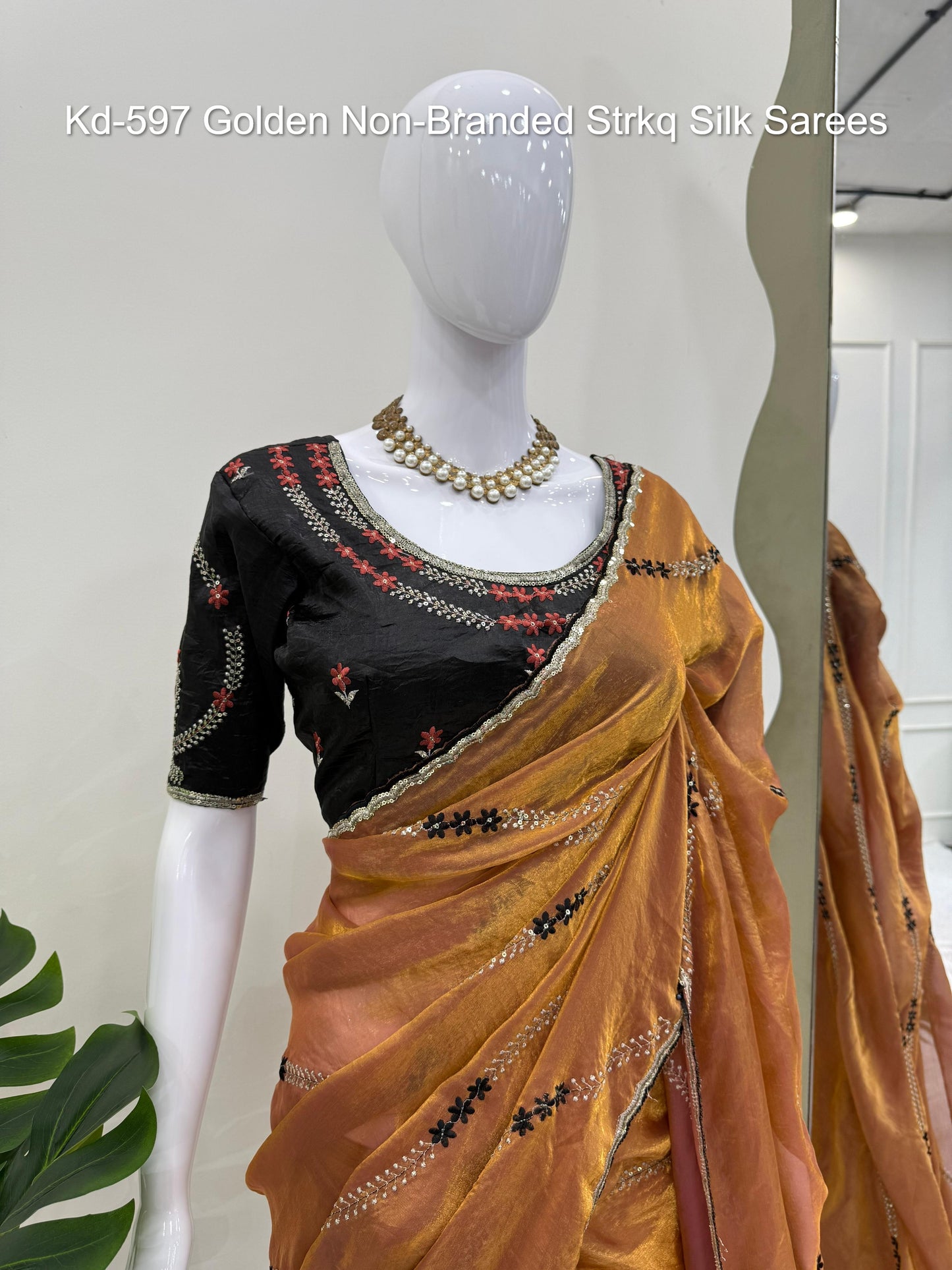 Kd-597 Golden Non-Branded Strkq Silk Sarees