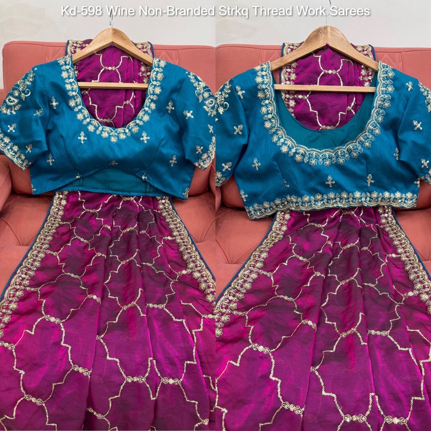 Kd-598 Wine Non-Branded Strkq Thread Work Sarees