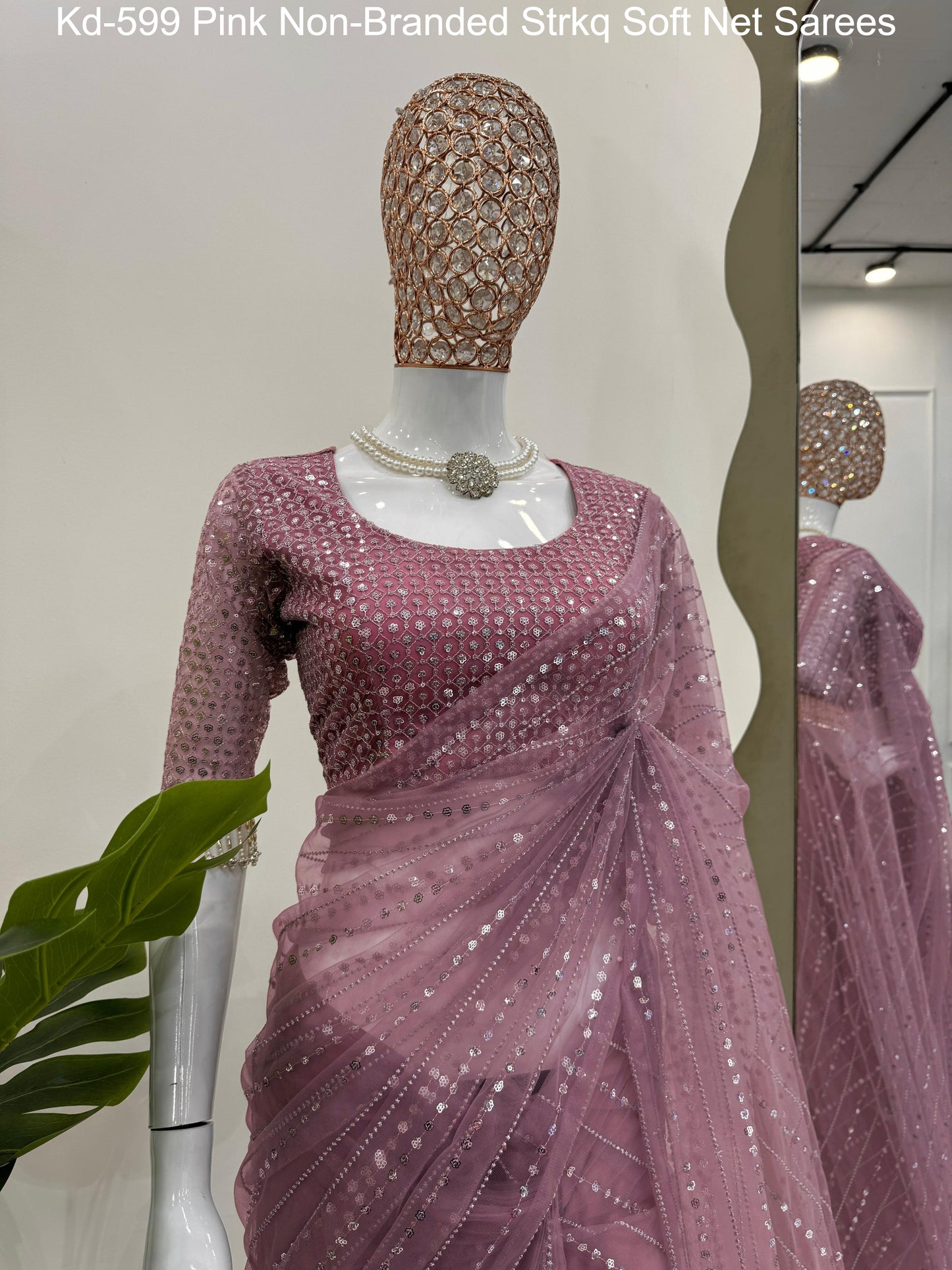Kd-599 Pink Non-Branded Strkq Soft Net Sarees