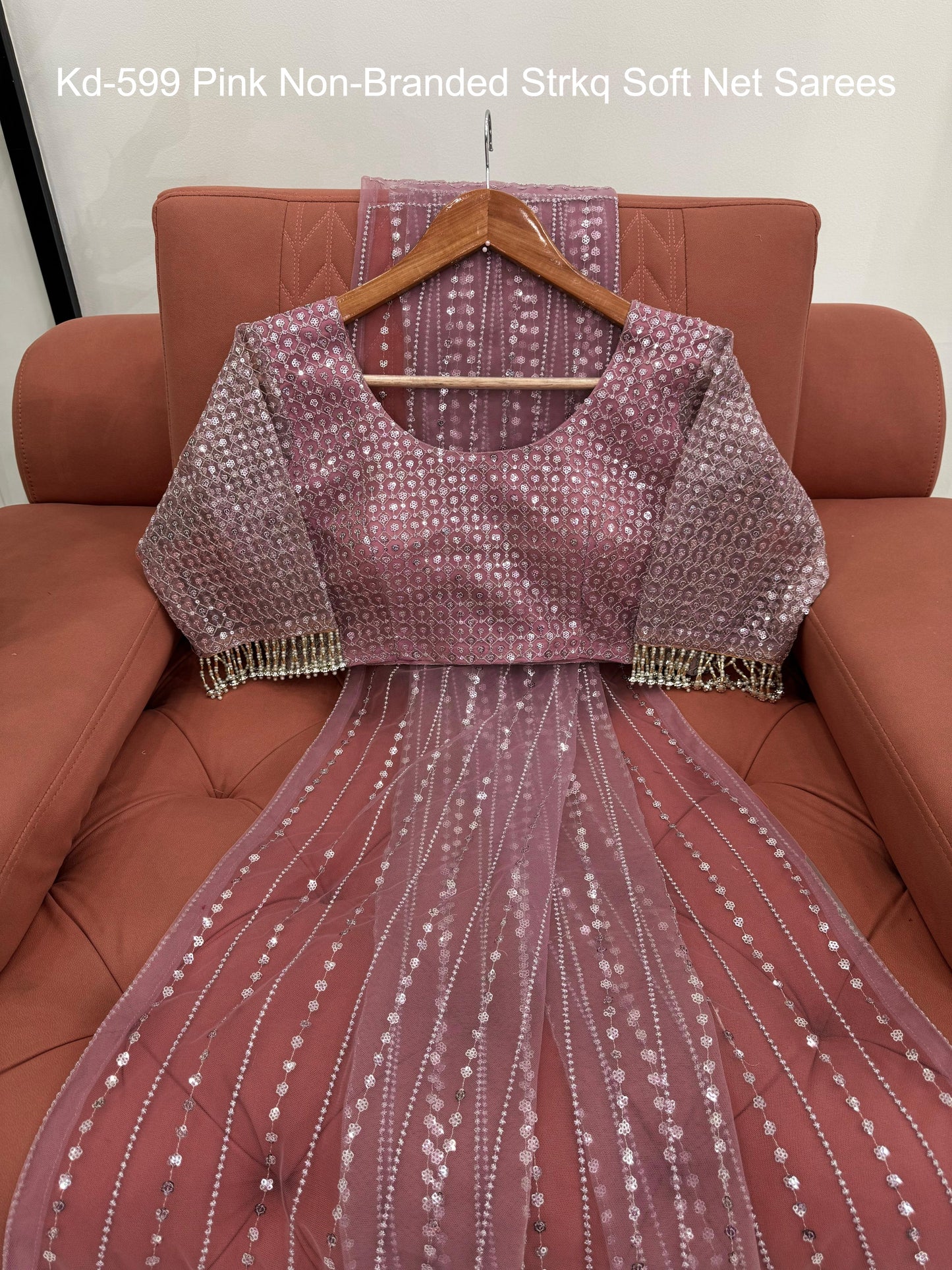 Kd-599 Pink Non-Branded Strkq Soft Net Sarees