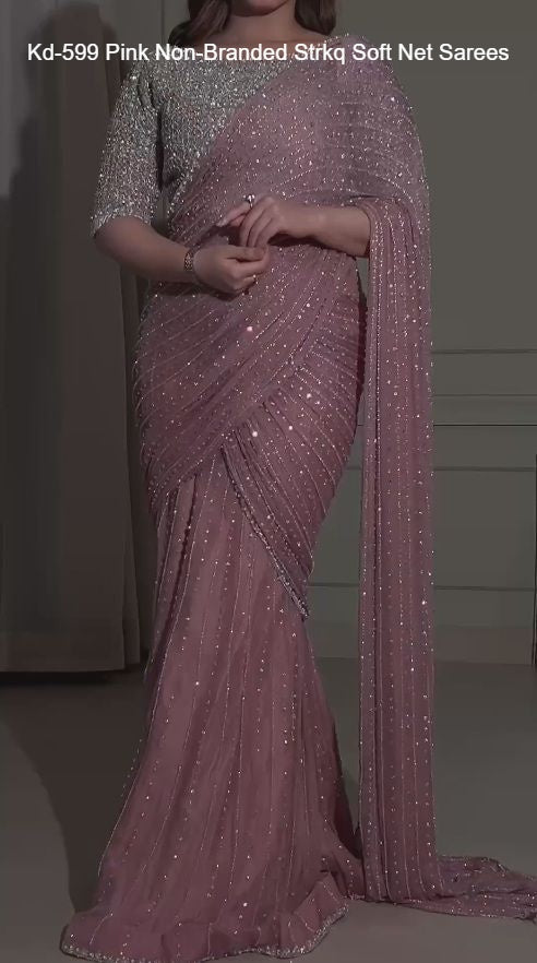 Kd-599 Pink Non-Branded Strkq Soft Net Sarees