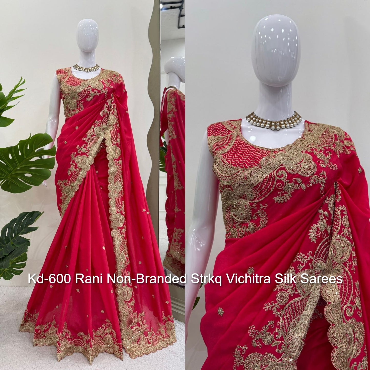 Kd-600 Rani Non-Branded Strkq Vichitra Silk Sarees