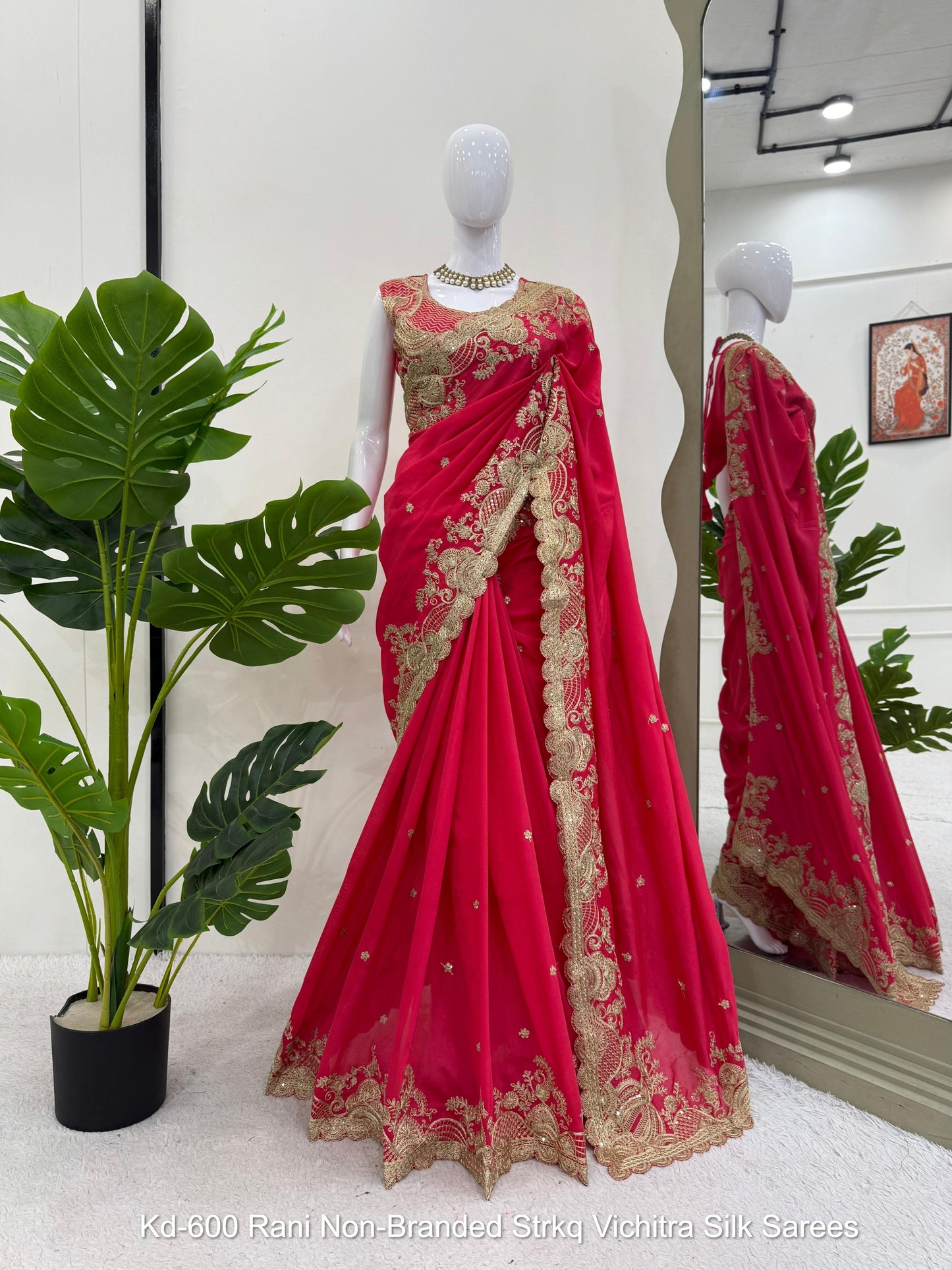 Kd-600 Rani Non-Branded Strkq Vichitra Silk Sarees