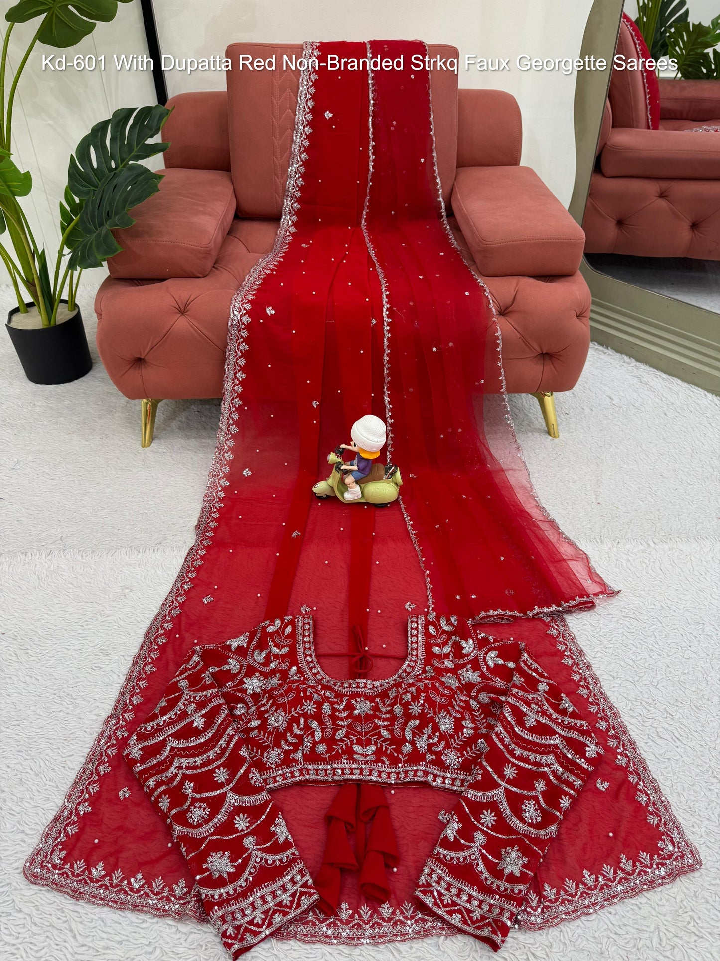 Kd-601 With Dupatta Red Non-Branded Strkq Faux Georgette Sarees