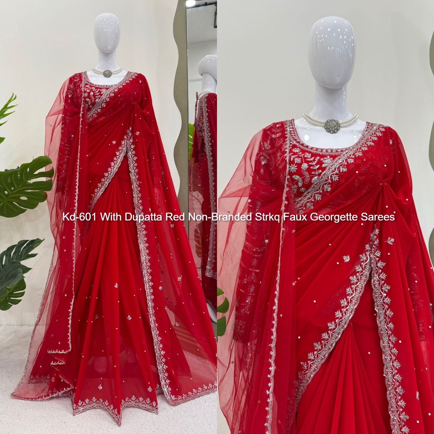 Kd-601 With Dupatta Red Non-Branded Strkq Faux Georgette Sarees