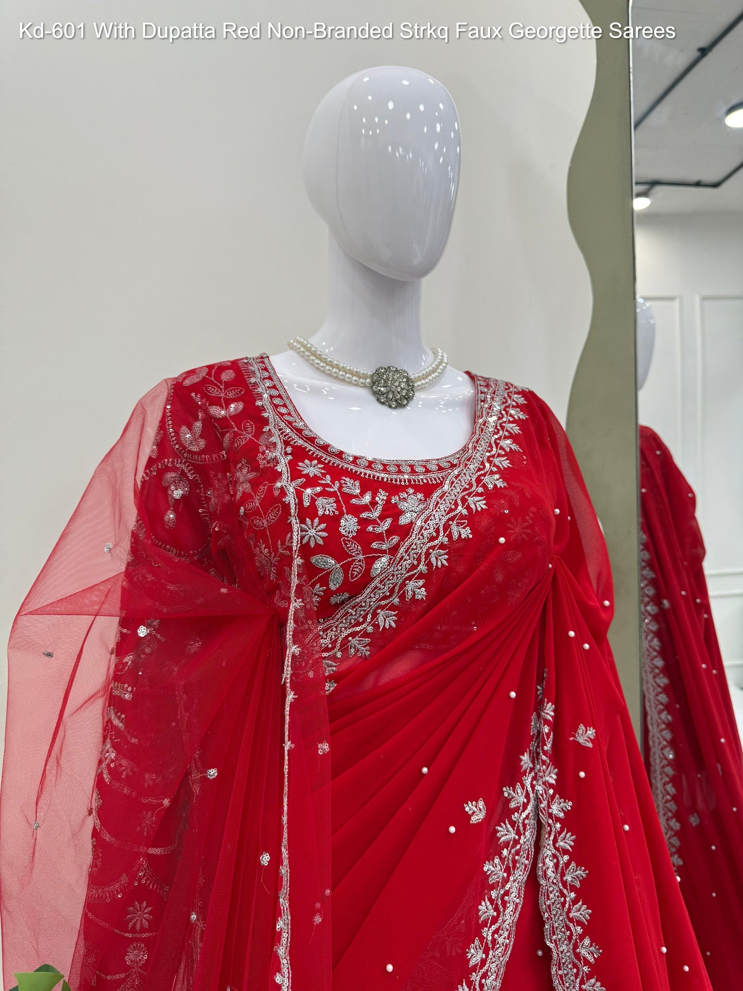 Kd-601 With Dupatta Red Non-Branded Strkq Faux Georgette Sarees