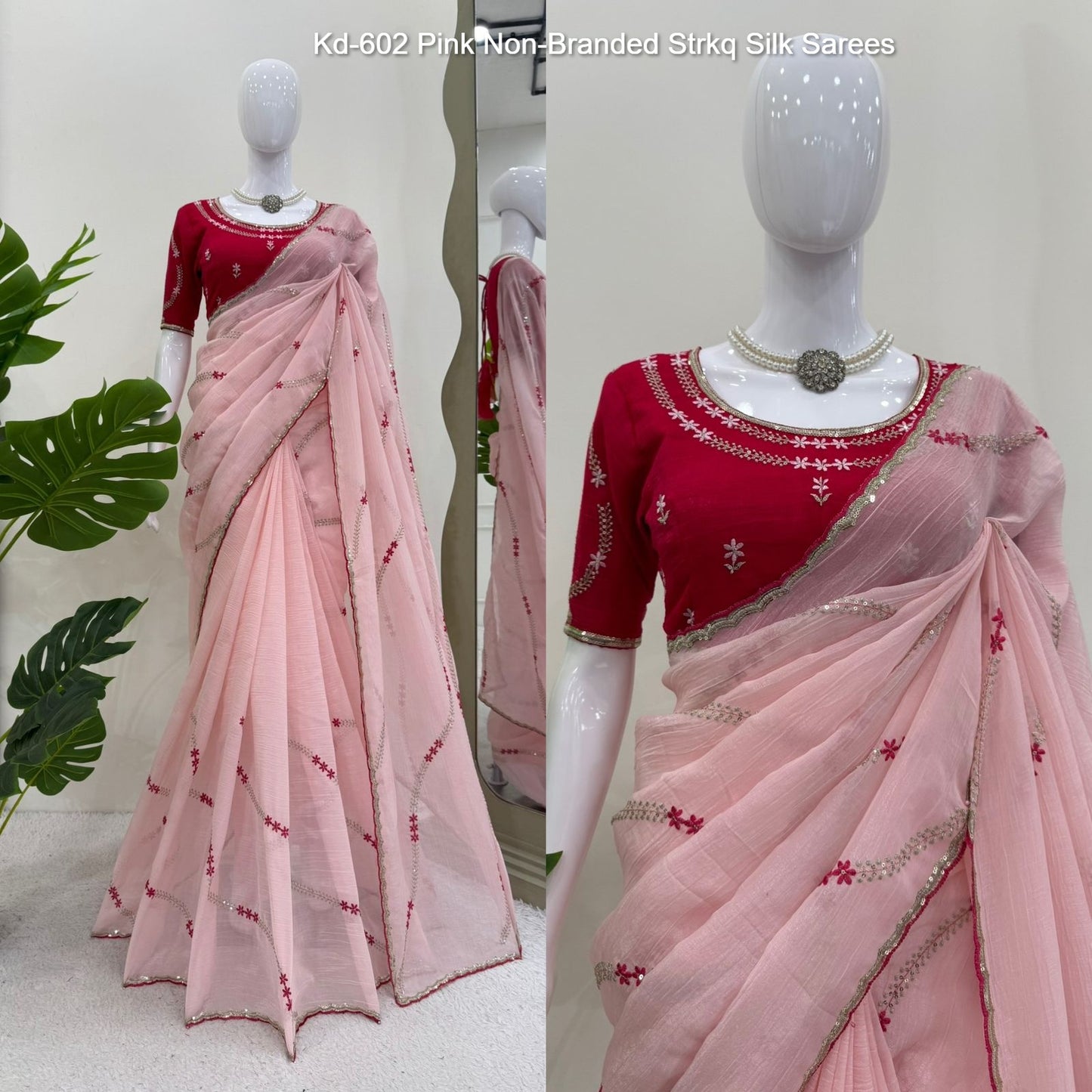 Kd-602 Pink Non-Branded Strkq Silk Sarees
