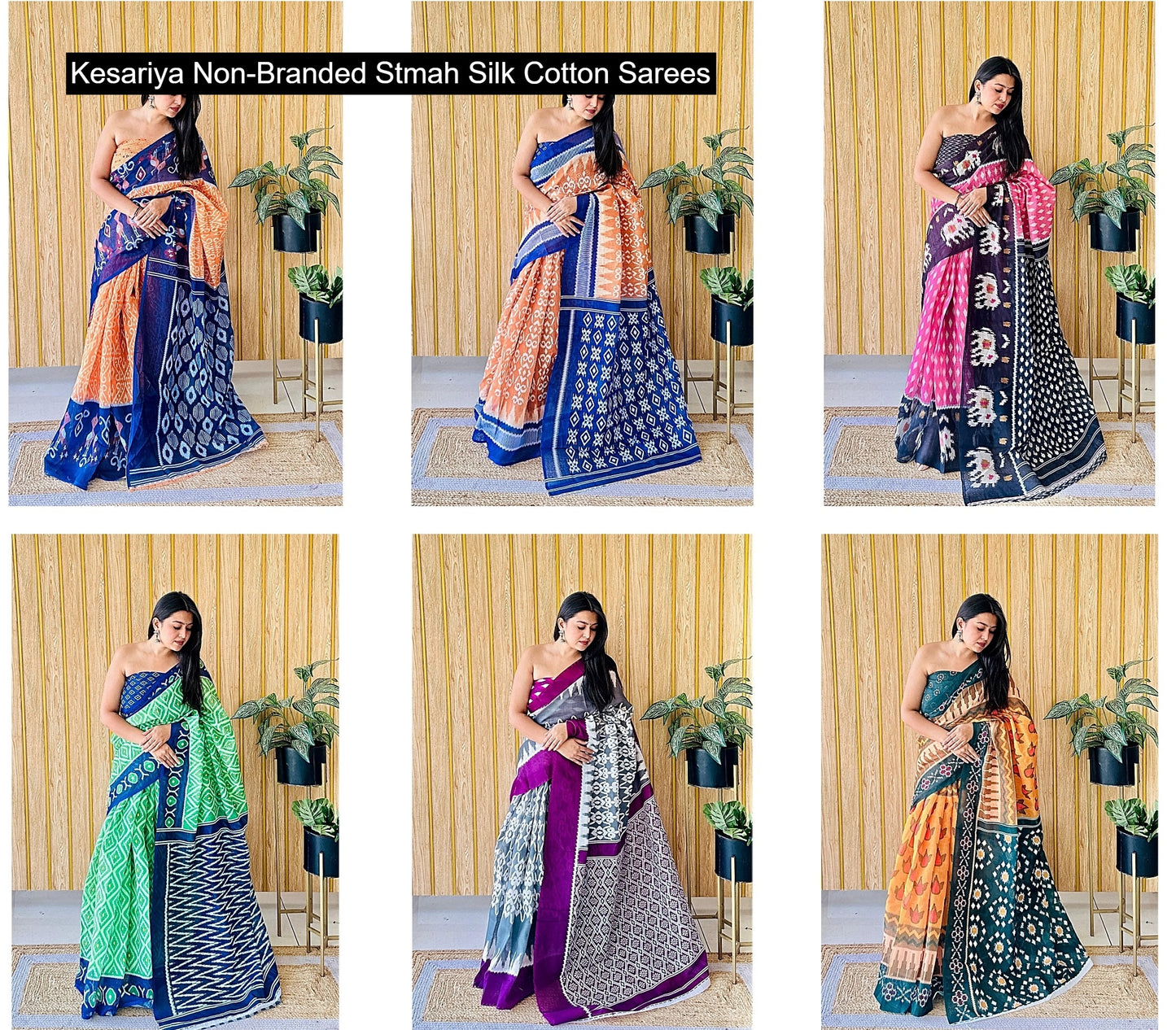 Kesariya Non-Branded Stmah Silk Cotton Sarees