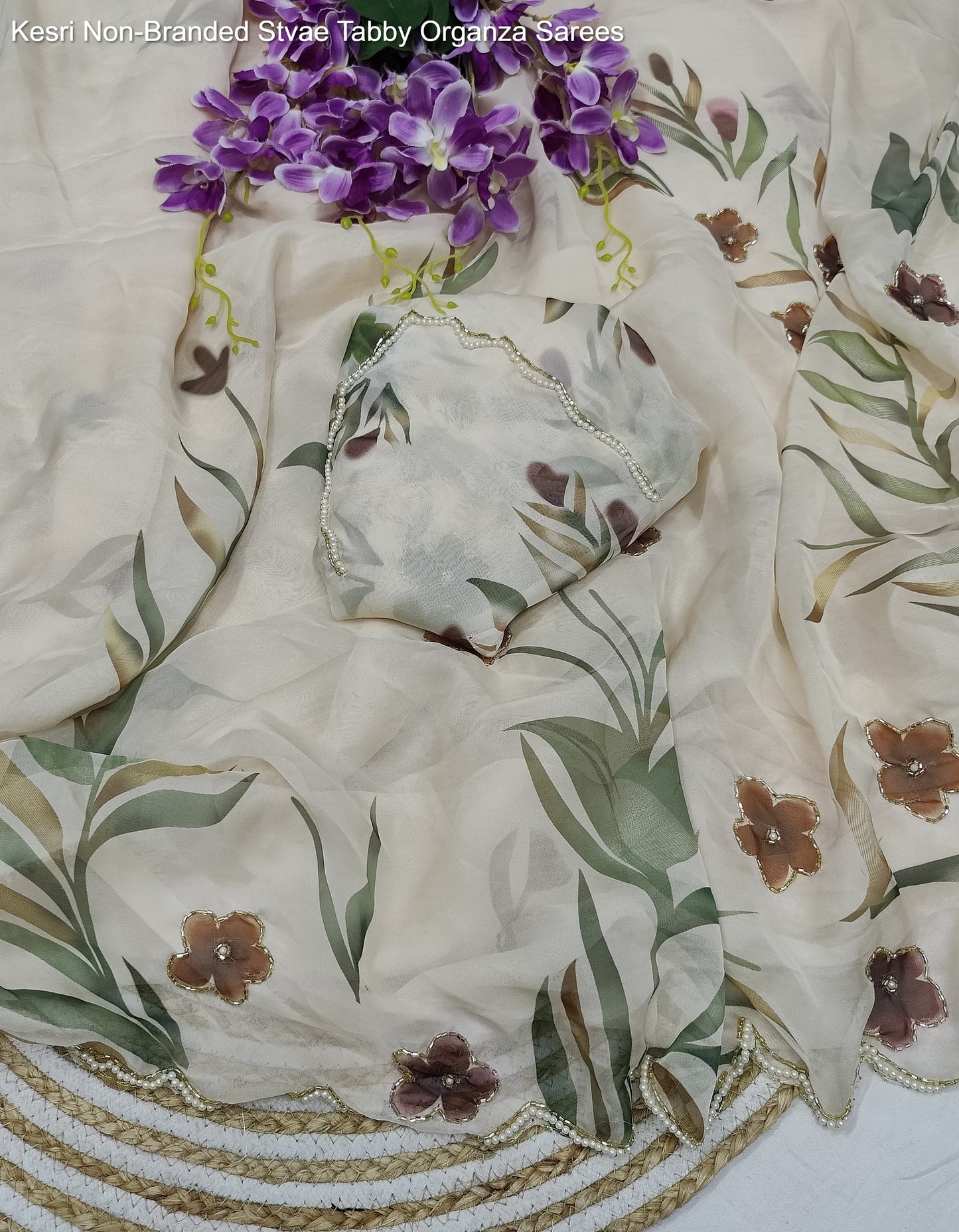Kesri Non-Branded Stvae Tabby Organza Sarees