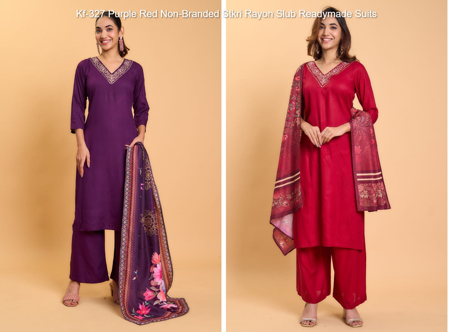 Kf-327 Purple Red Non-Branded Stkri Rayon Slub? Readymade Suits
