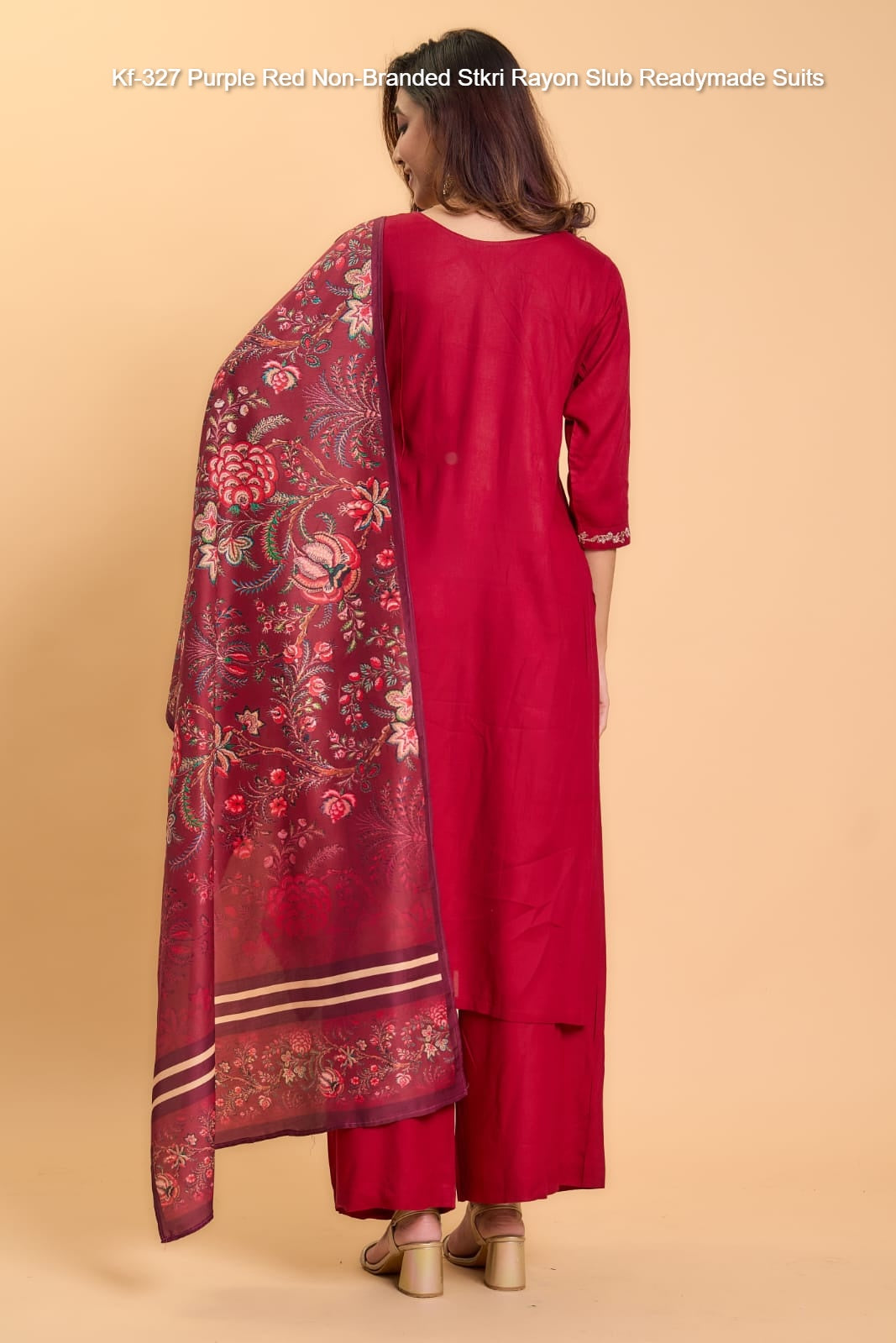 Kf-327 Purple Red Non-Branded Stkri Rayon Slub? Readymade Suits