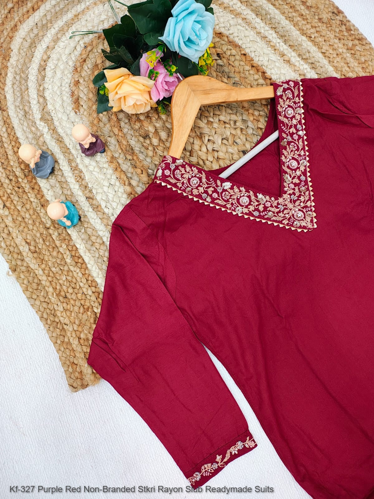 Kf-327 Purple Red Non-Branded Stkri Rayon Slub? Readymade Suits