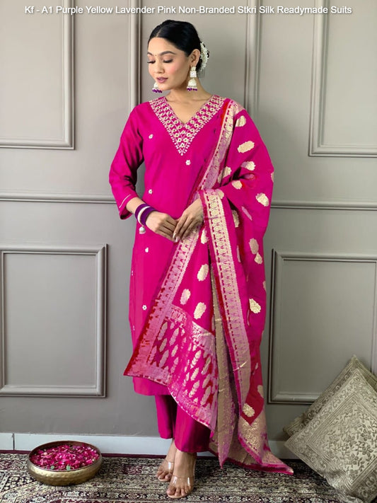 Kf - A1 Purple Yellow Lavender Pink Non-Branded Stkri Silk Readymade Suits