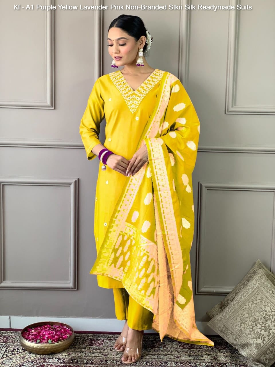 Kf - A1 Purple Yellow Lavender Pink Non-Branded Stkri Silk Readymade Suits