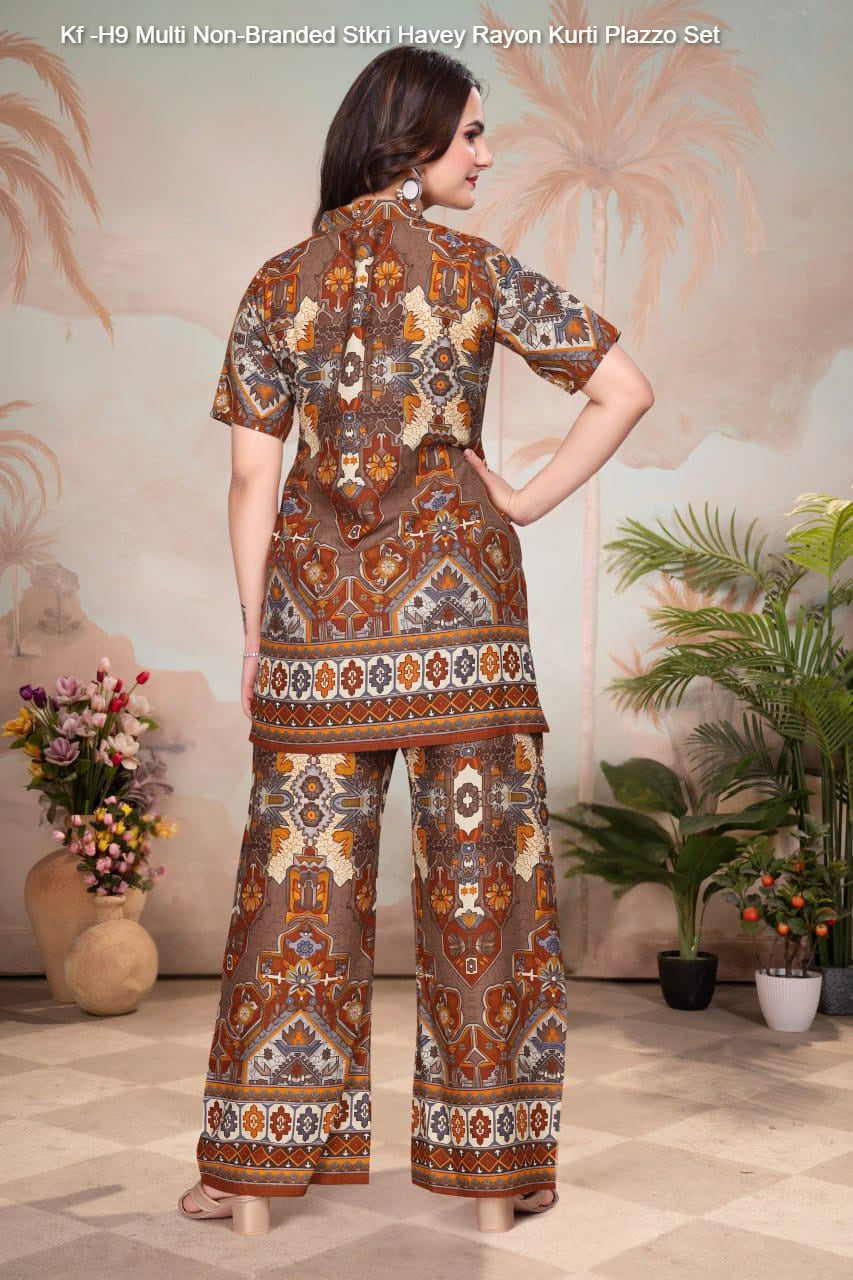 Kf -H9 Multi Non-Branded Stkri Havey Rayon Kurti Plazzo Set