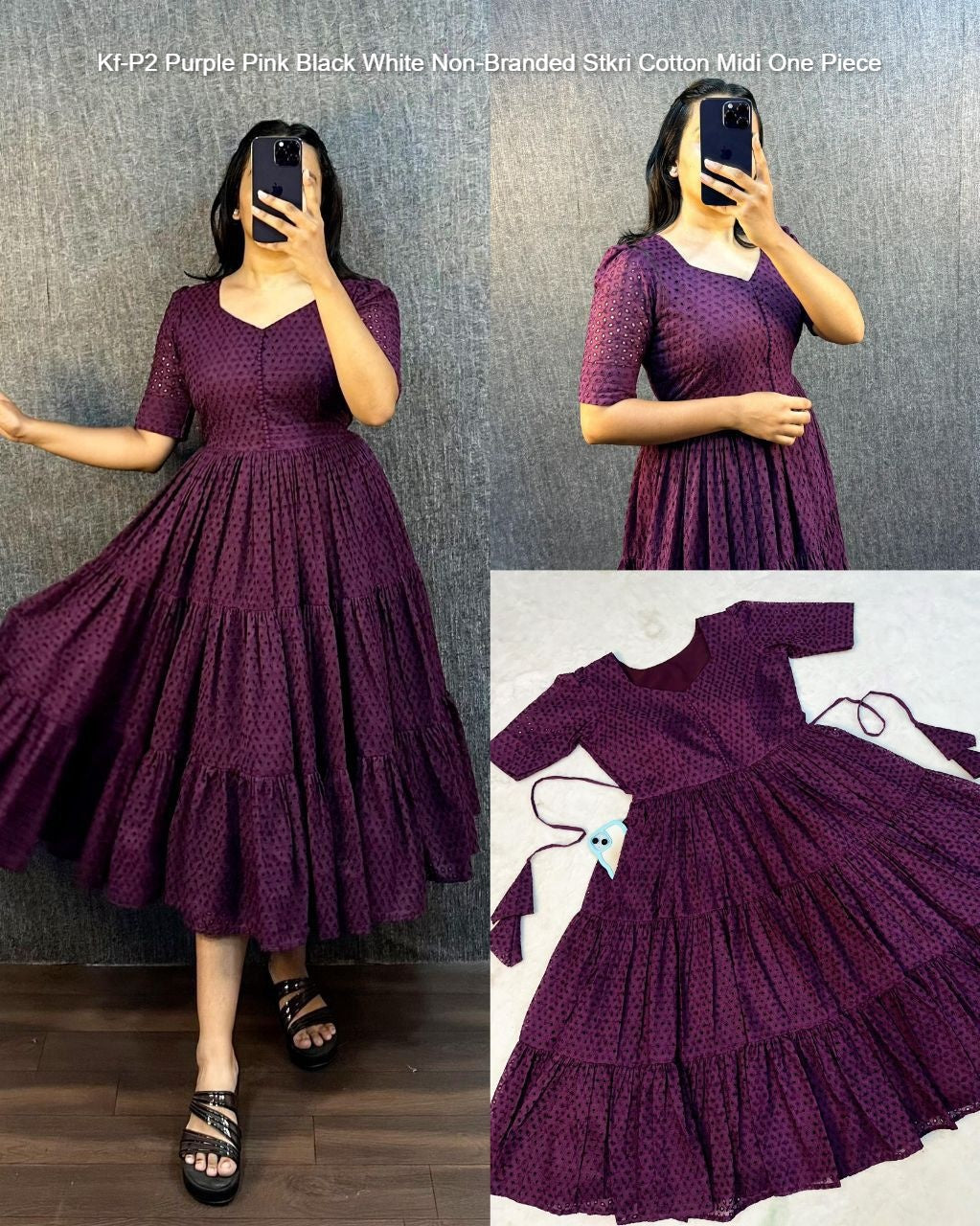 Kf-P2 Purple Pink Black White Non-Branded Stkri Cotton Midi One Piece