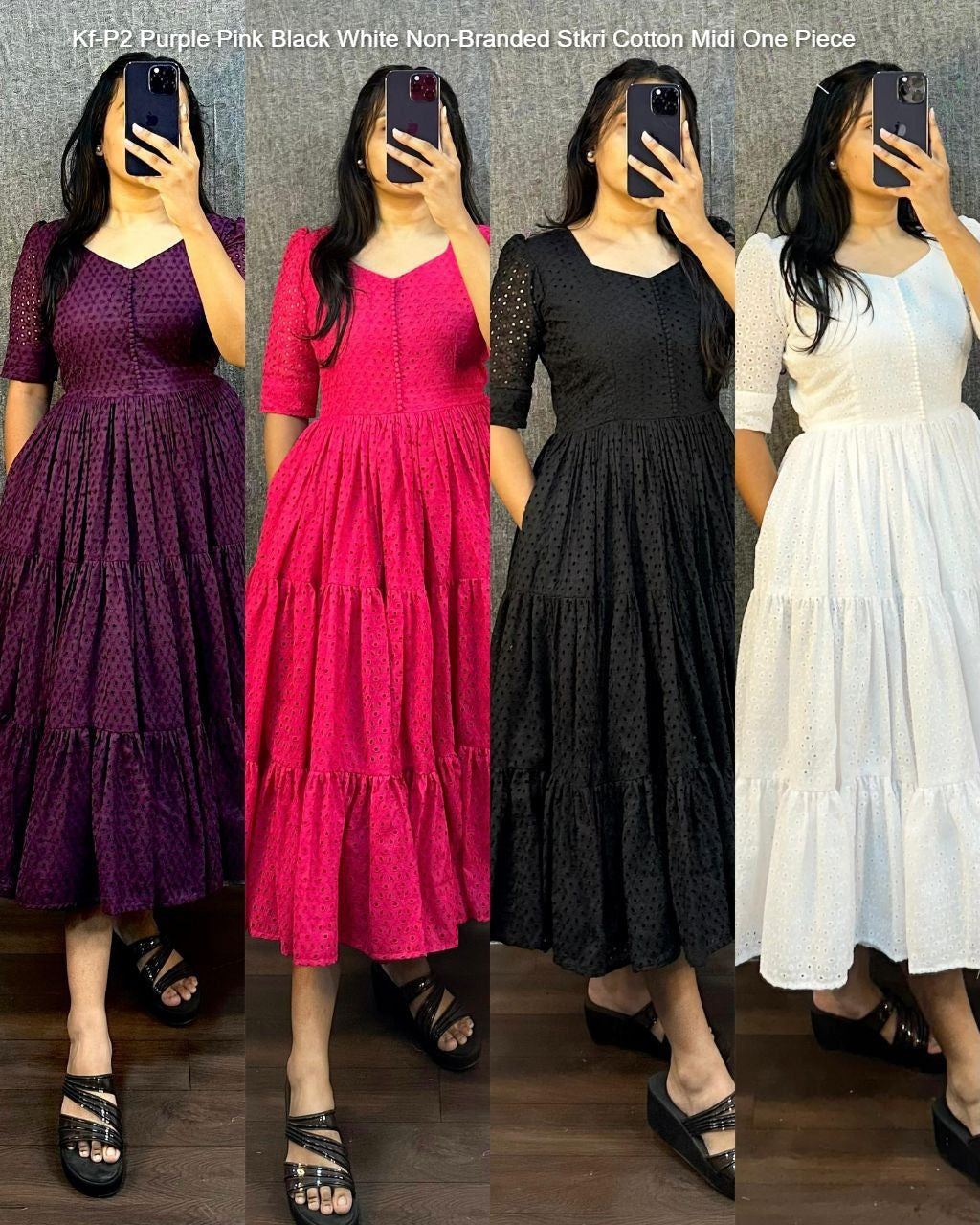 Kf-P2 Purple Pink Black White Non-Branded Stkri Cotton Midi One Piece