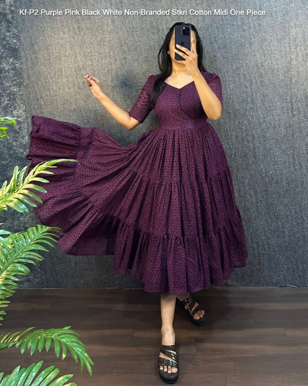 Kf-P2 Purple Pink Black White Non-Branded Stkri Cotton Midi One Piece