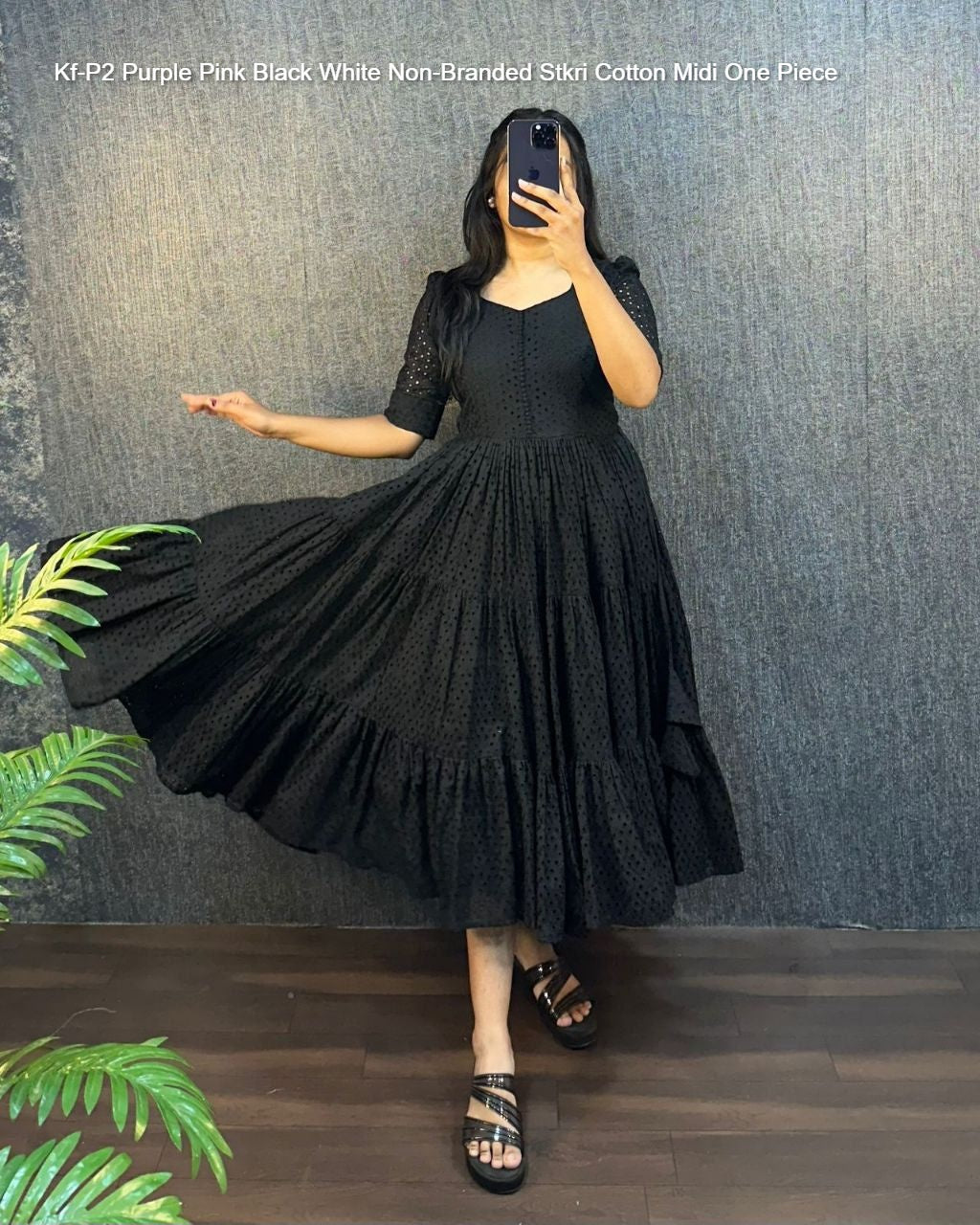 Kf-P2 Purple Pink Black White Non-Branded Stkri Cotton Midi One Piece