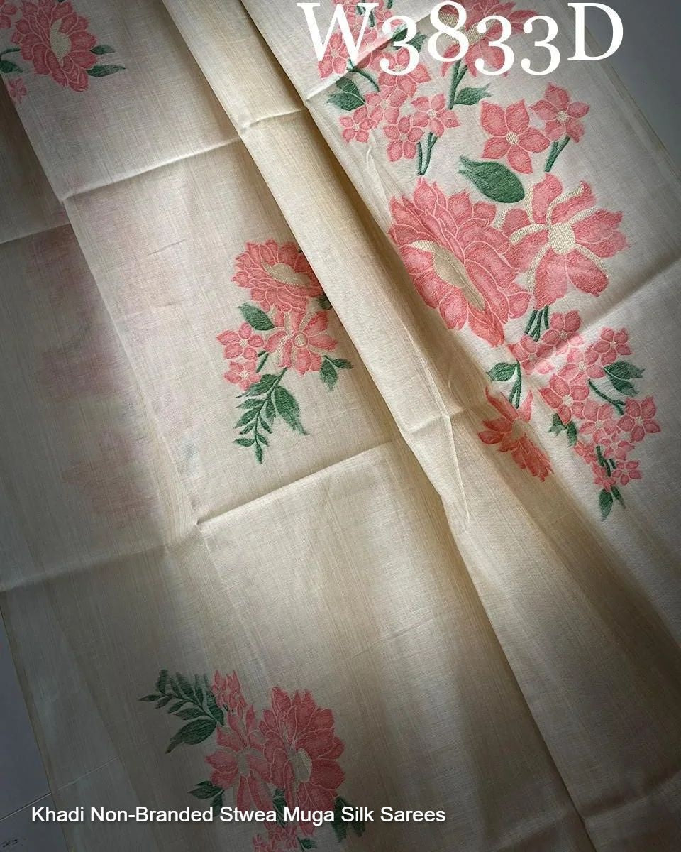 Khadi Non-Branded Stwea Muga Silk Sarees