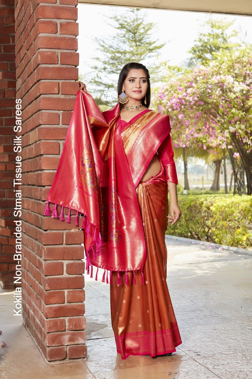 Kokila Non-Branded Stmai Tissue Silk Sarees